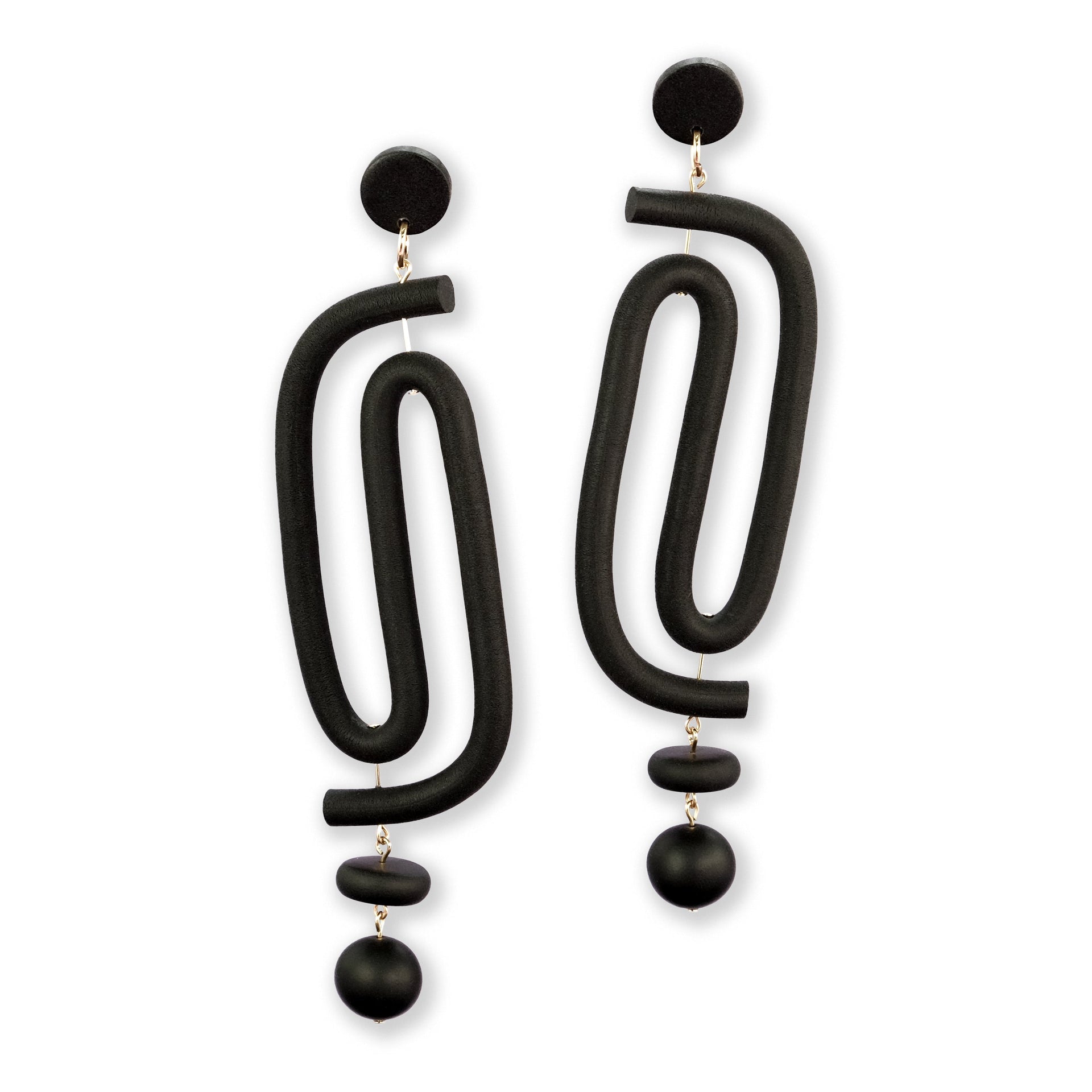 Labyrinth Dangly Statement Earrings In Black