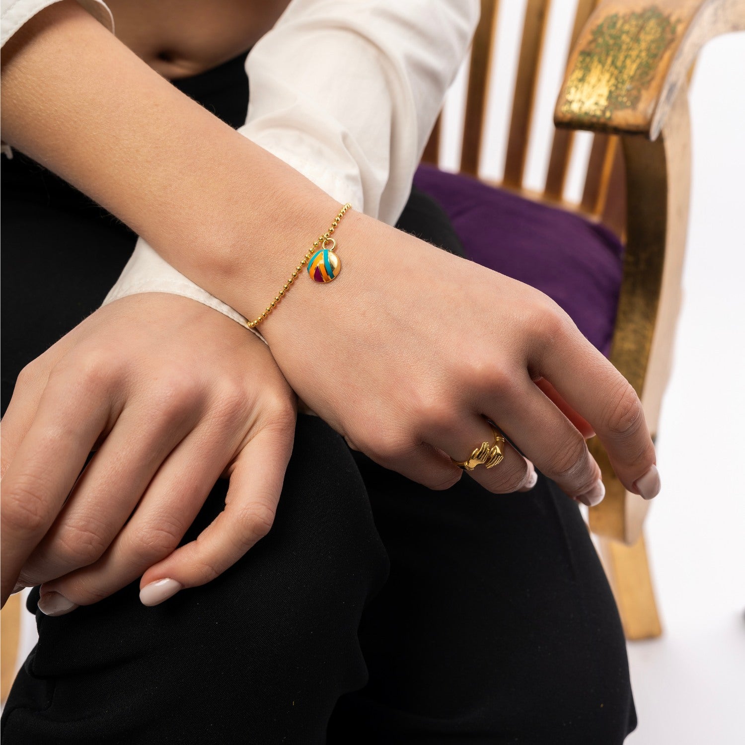 Ladybug Enamel Bracelet With Silver Sterling Beaded Chain