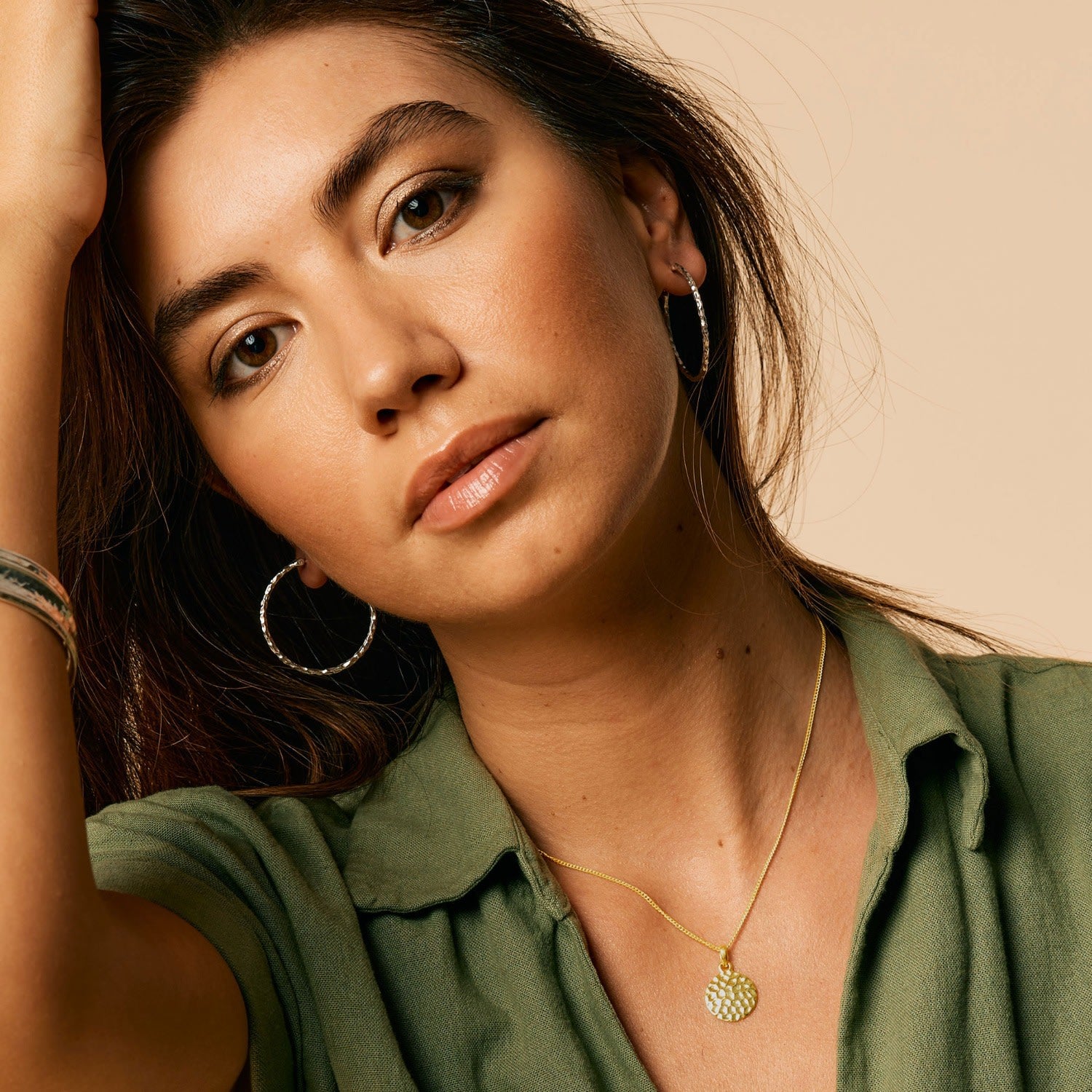 Lakshmi Hammered Disc Gold Vermeil Necklace