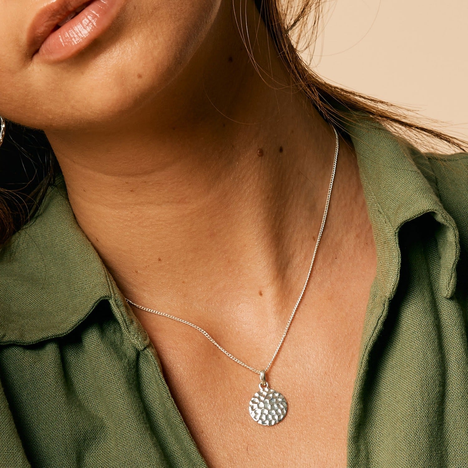 Lakshmi Hammered Disc Silver Necklace