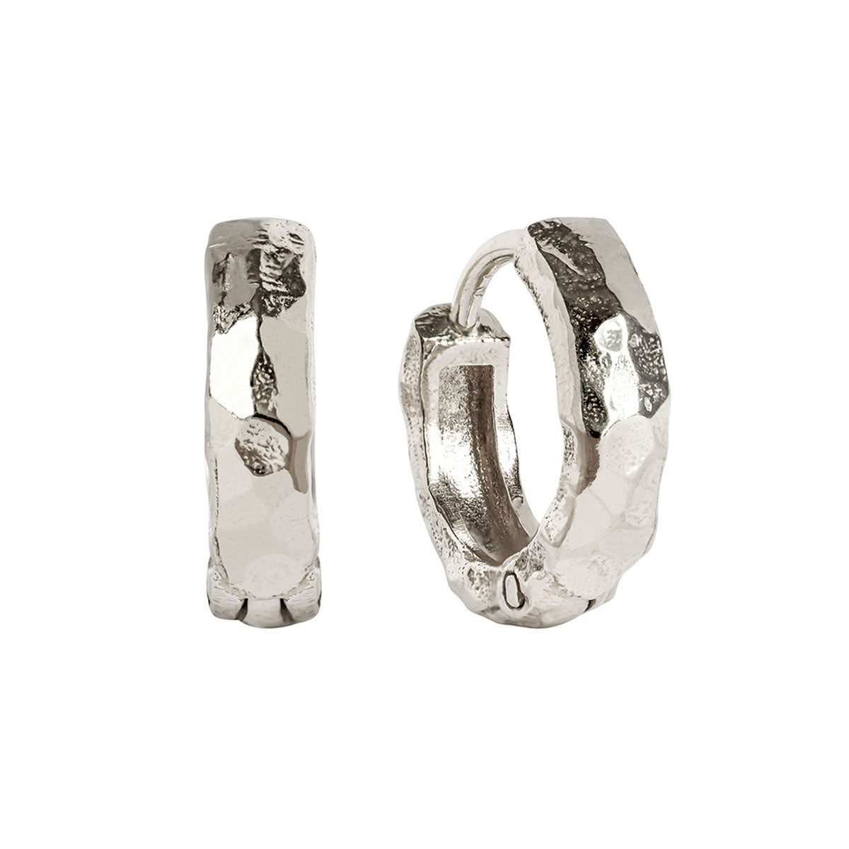Lakshmi Silver Hammered Huggie Hoop Earrings