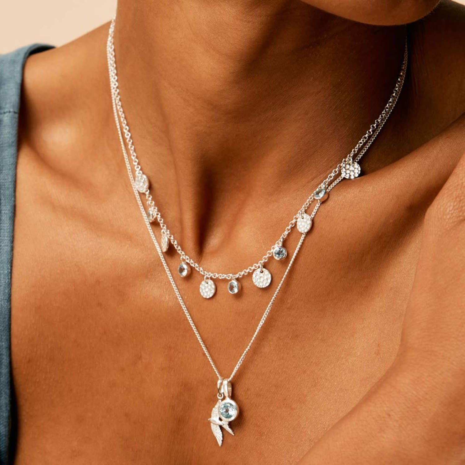 Lakshmi Silver Necklace - Blue Topaz