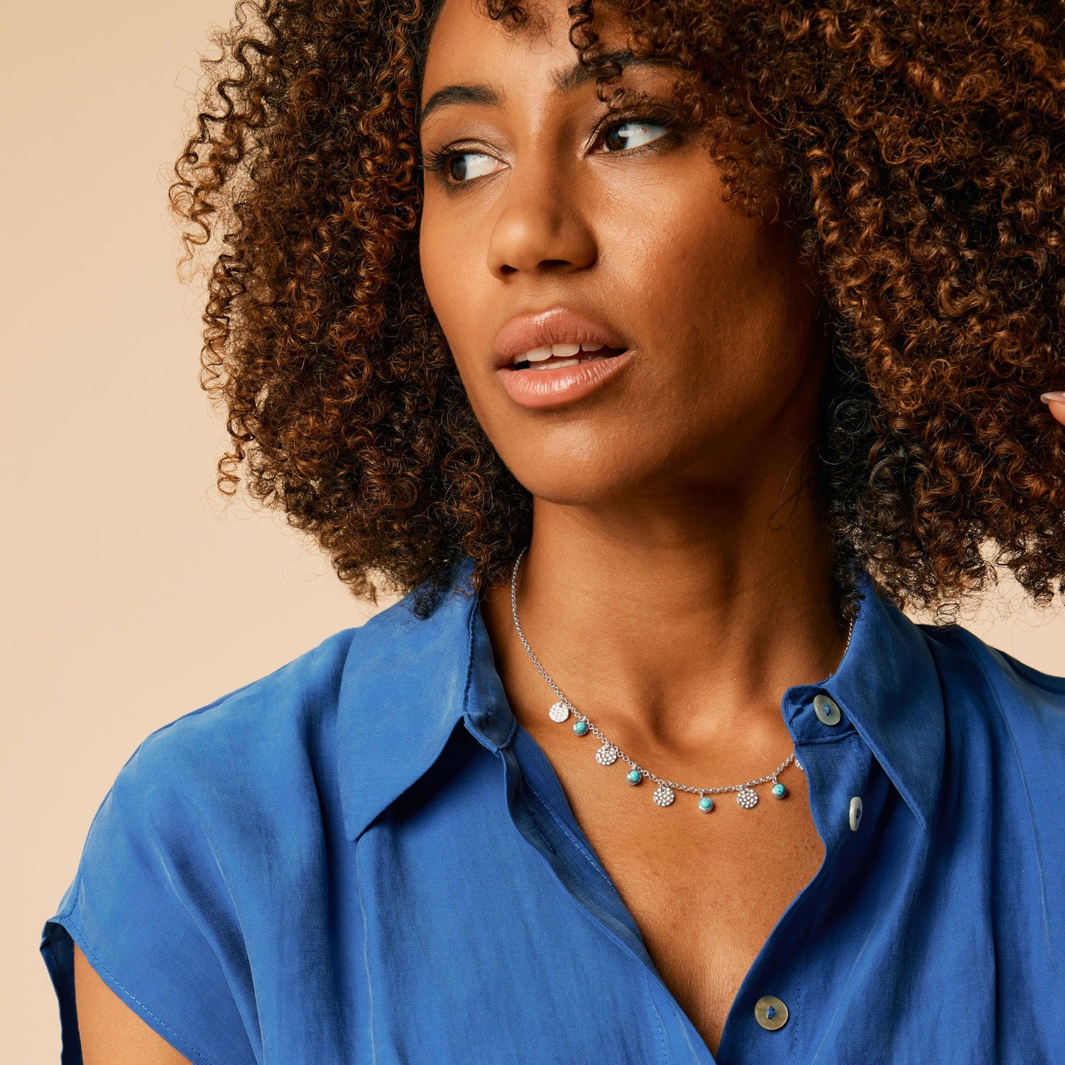 Lakshmi Silver Necklace - Turquoise