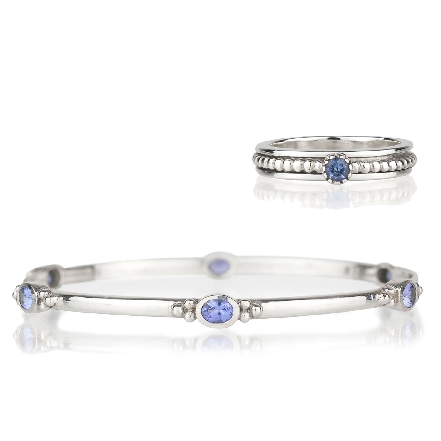 Lalita Silver Spinning Ring & Holi Jewel Silver Bangle Gift Set - Tanzanite