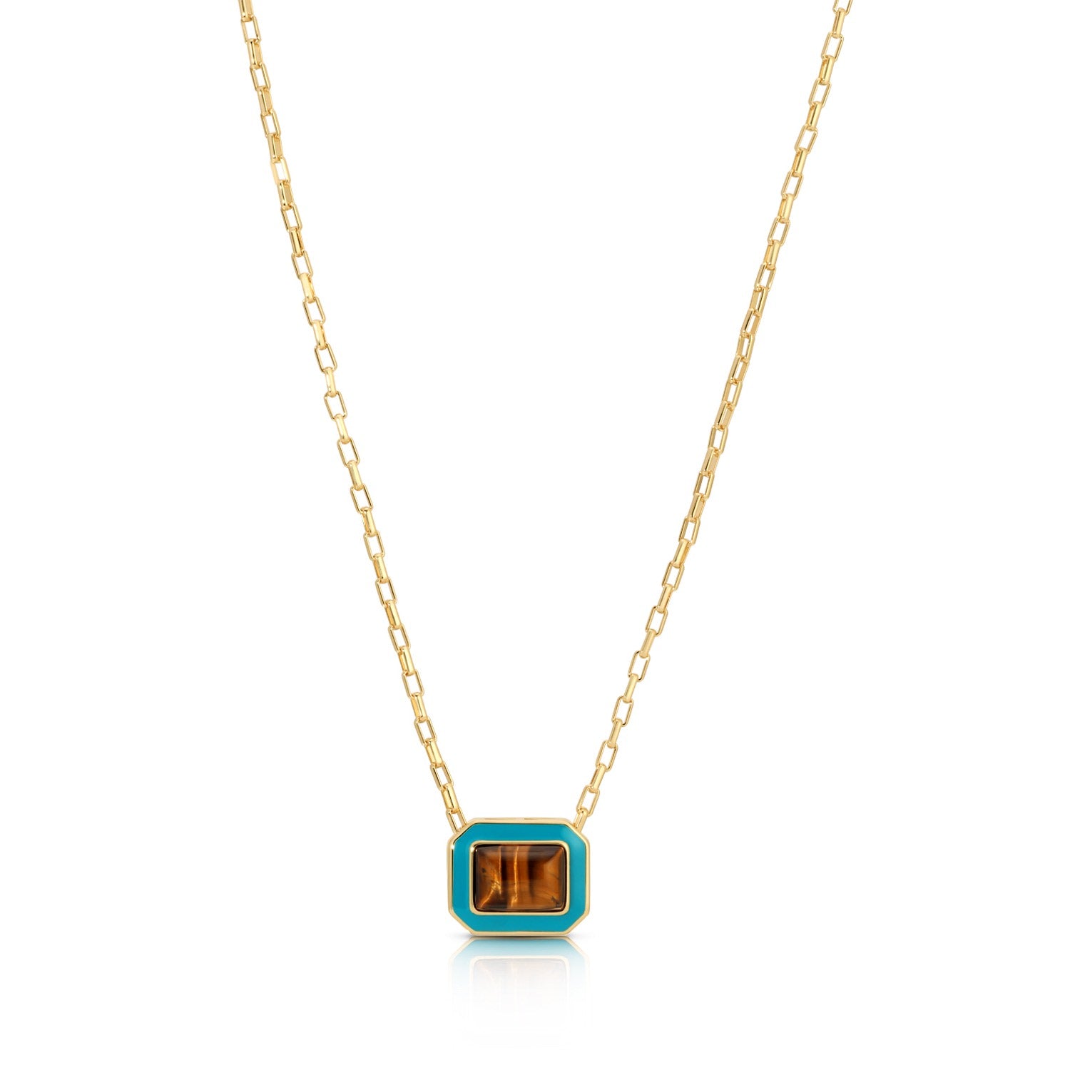 Lamill Square Enamel Necklace - Tigers Eye & Turquoise