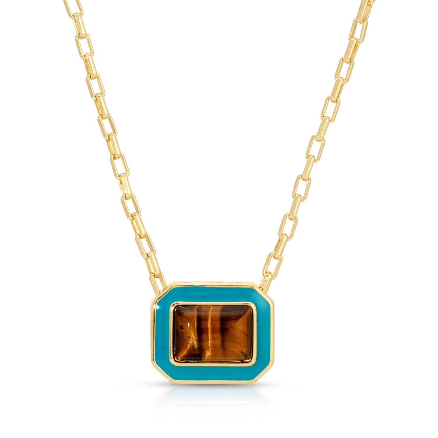 Lamill Square Enamel Necklace - Tigers Eye & Turquoise