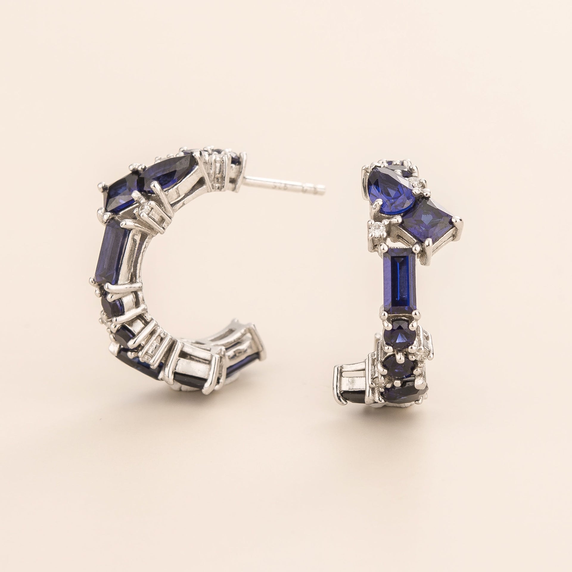 Lanna White Gold Blue Sapphire And Diamond Medium Hoop Earrings