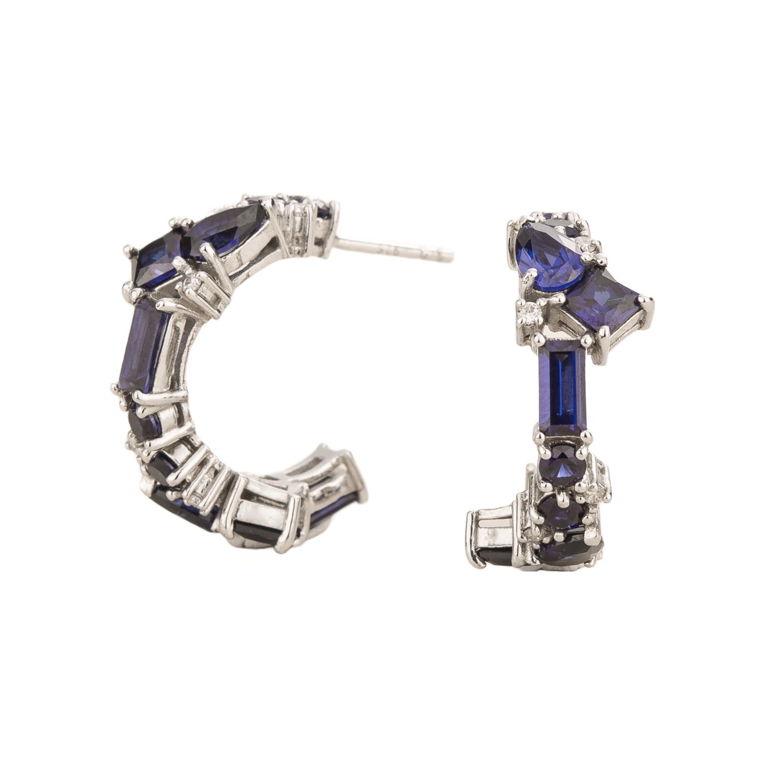 Lanna White Gold Blue Sapphire And Diamond Medium Hoop Earrings