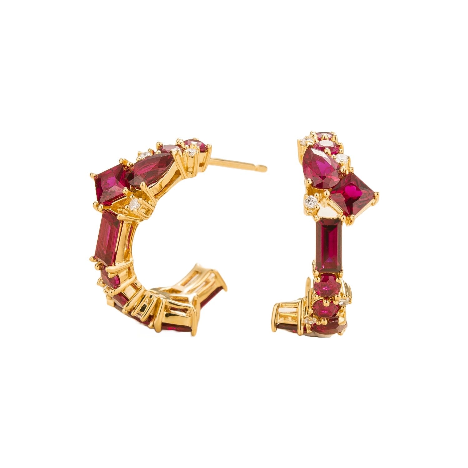 Lanna Ruby & Diamond Medium Gold Hoop Earrings