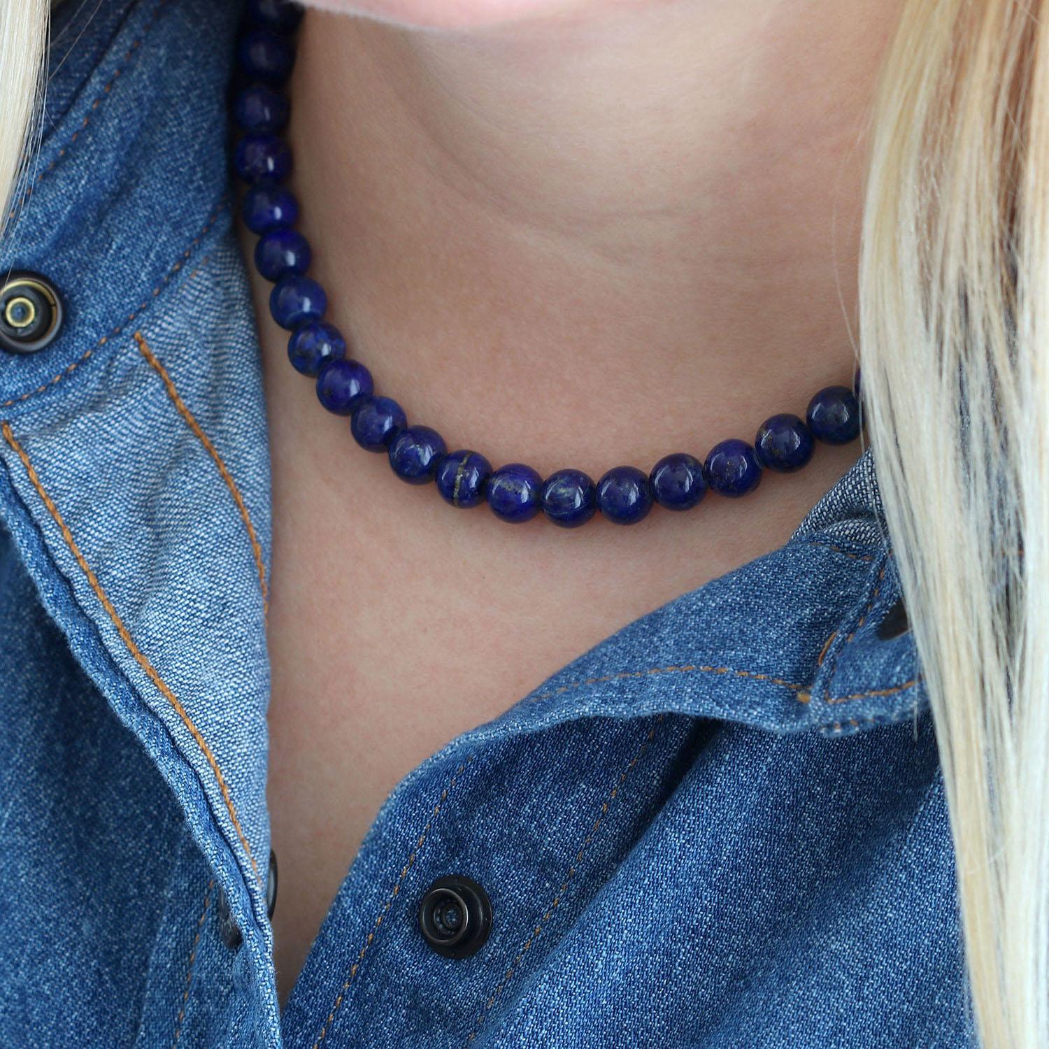 Lapis Baller Gemstone Beaded Necklace