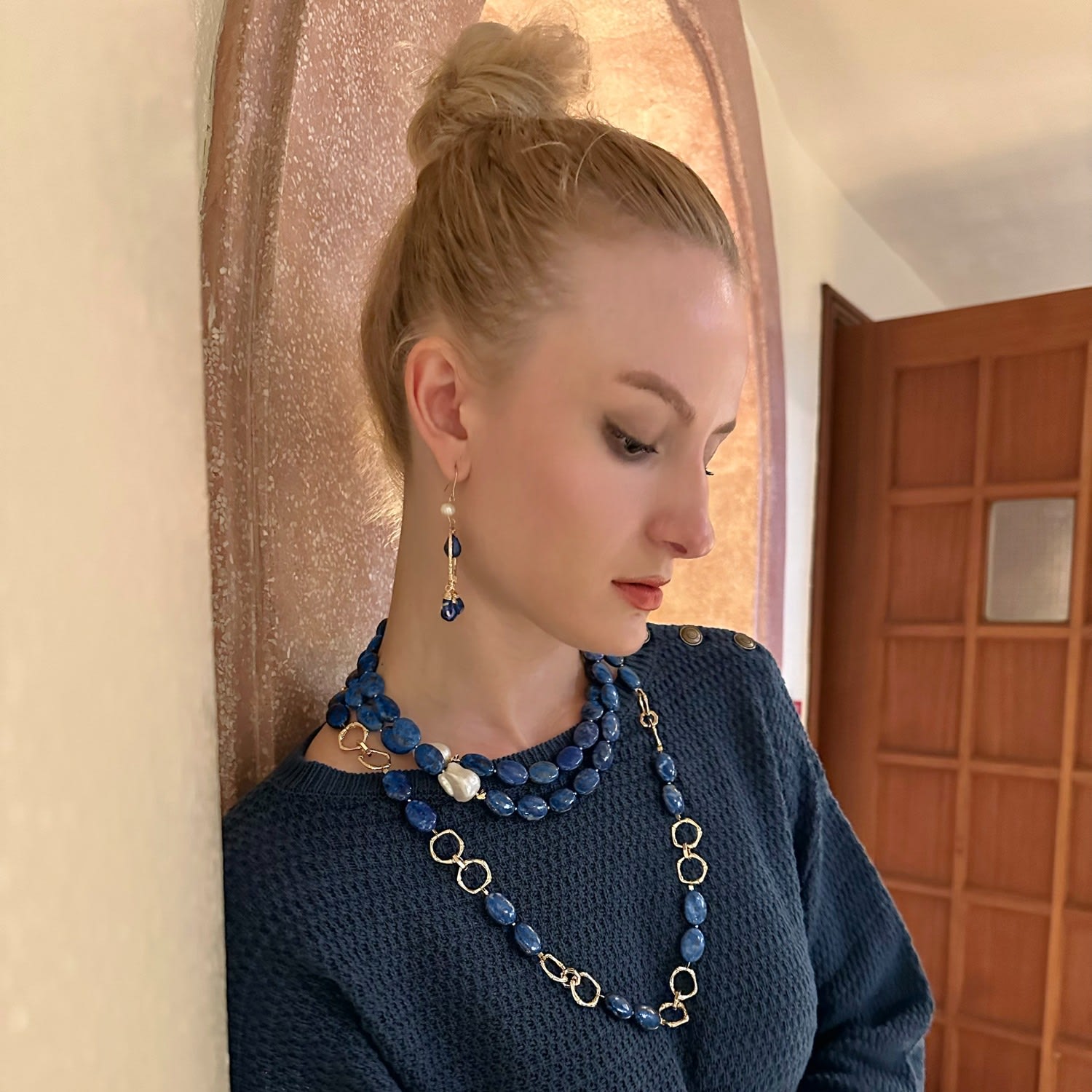 Blue Agate Chain Necklace