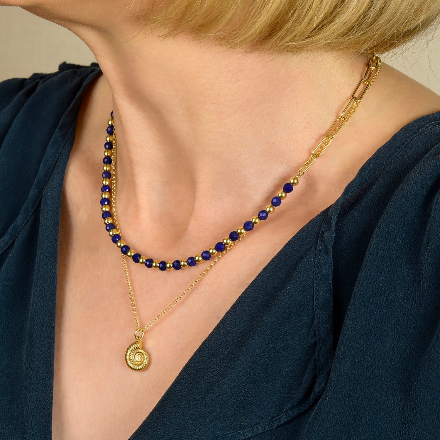 Lapis Gem Shine Necklace Gold Plated Sterling Silver