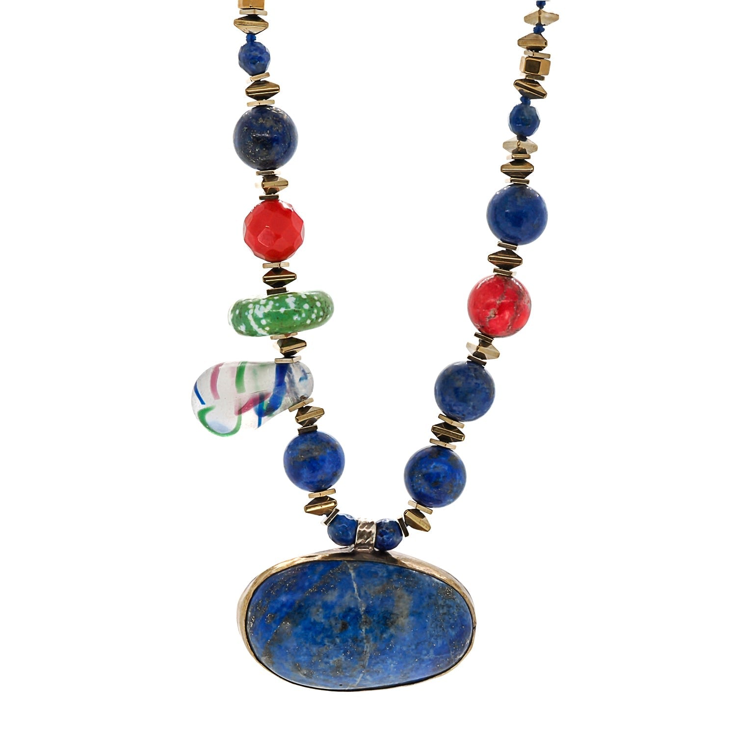 Peace & Harmony Lapis Lazuli Pendant Unique Beaded Necklace - Blue