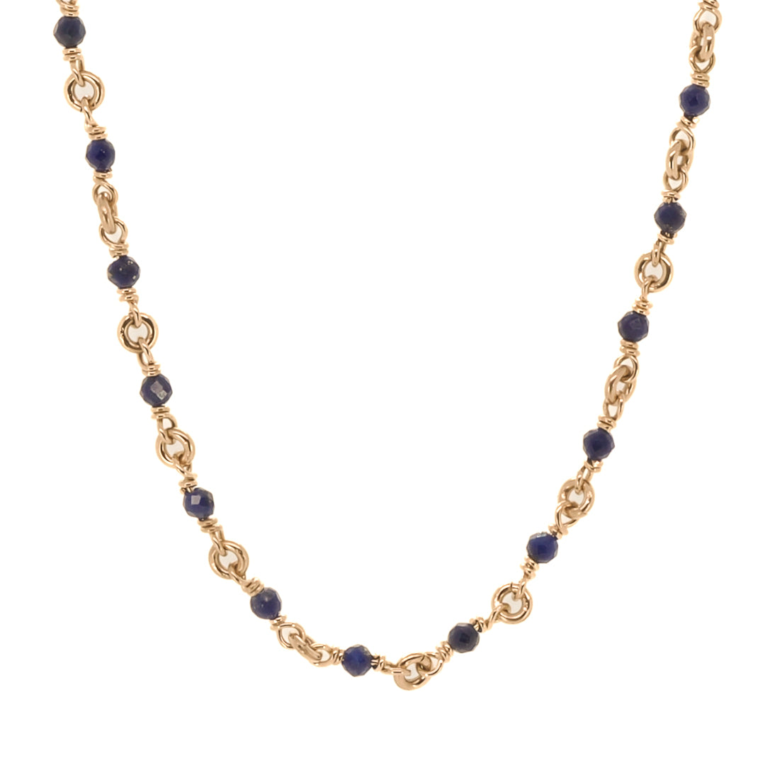 Lapis Lazuli Stone & Solid Gold Chain Necklace - Gold
