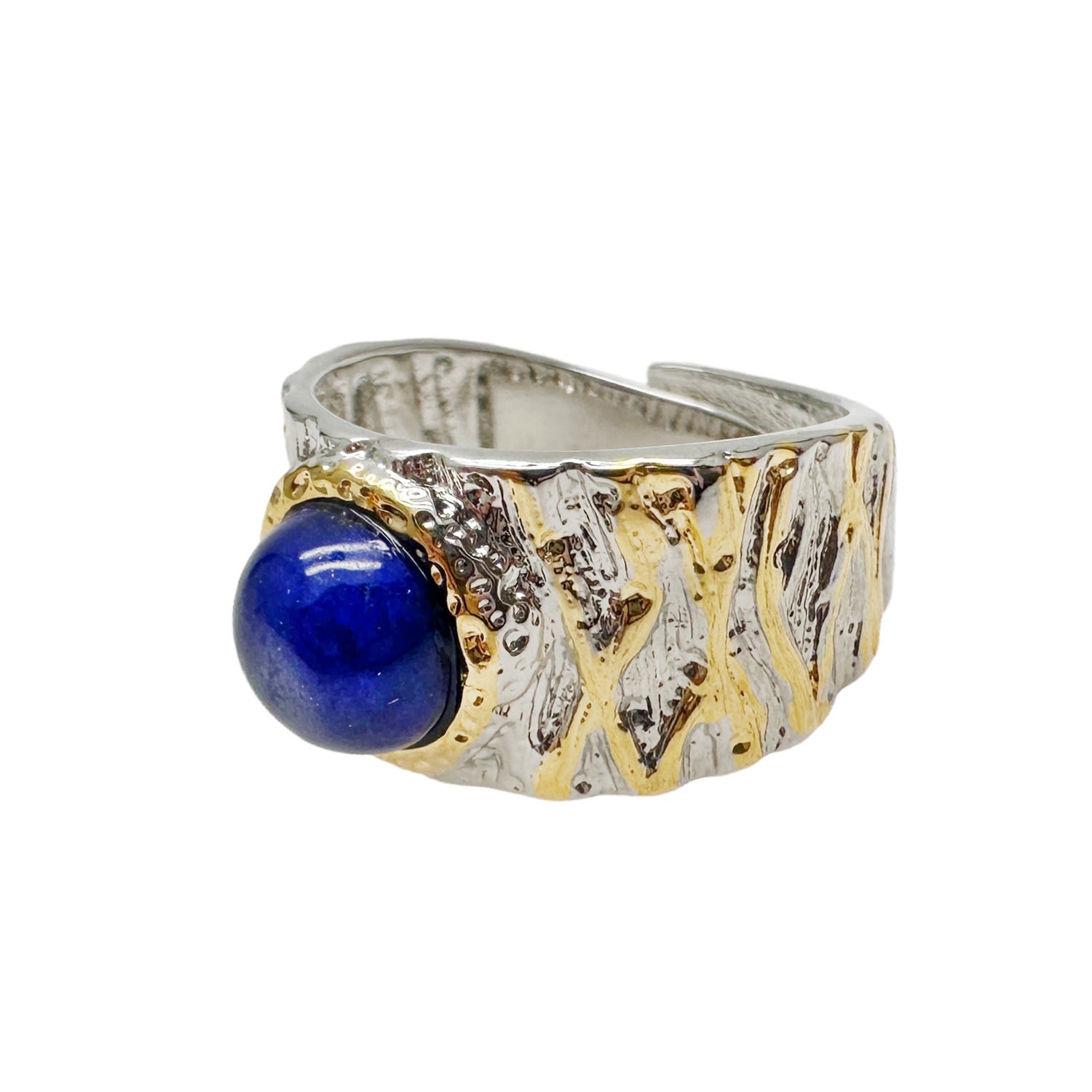 Lapis Stone Platinum Plated Brass Adjustable Ring