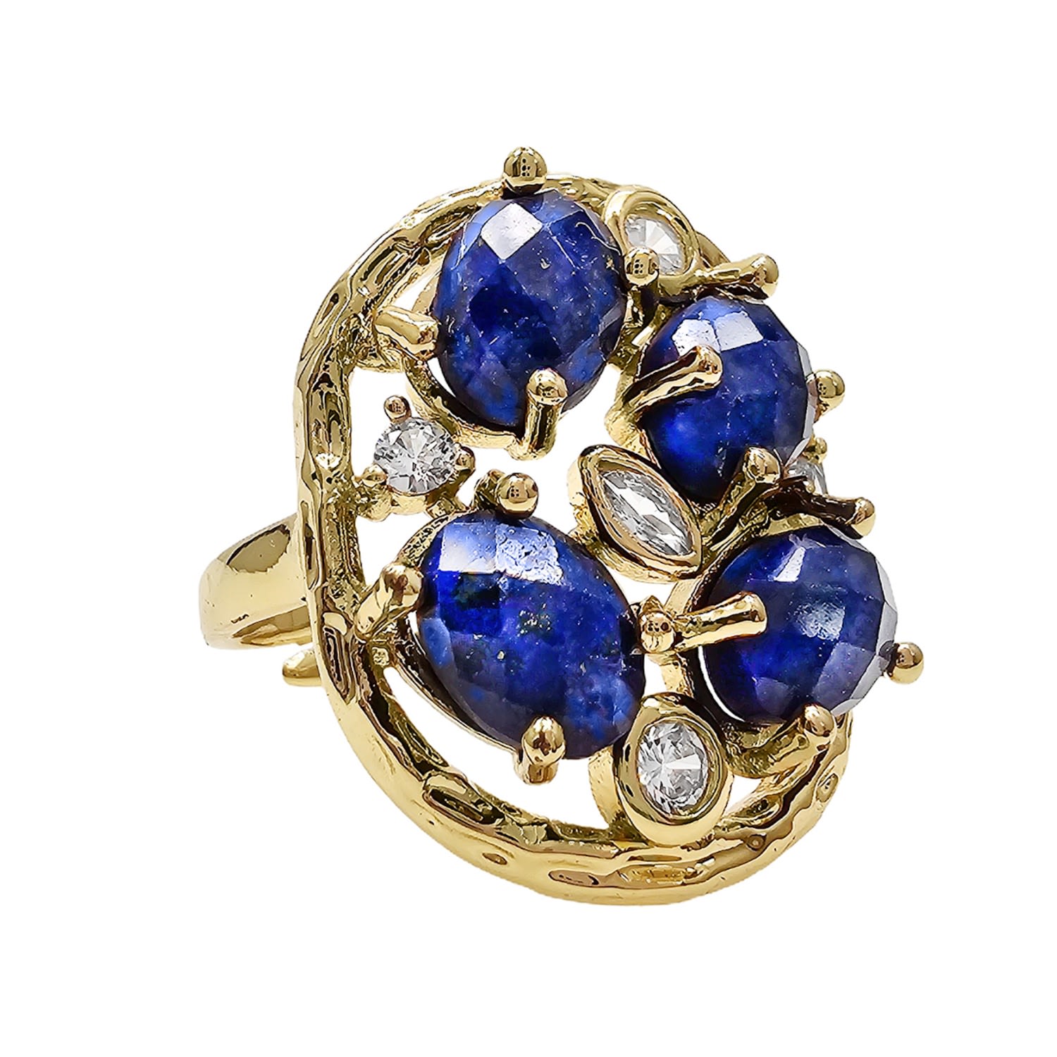 Lapis Stone With Zircon Statement Adjustable Ring