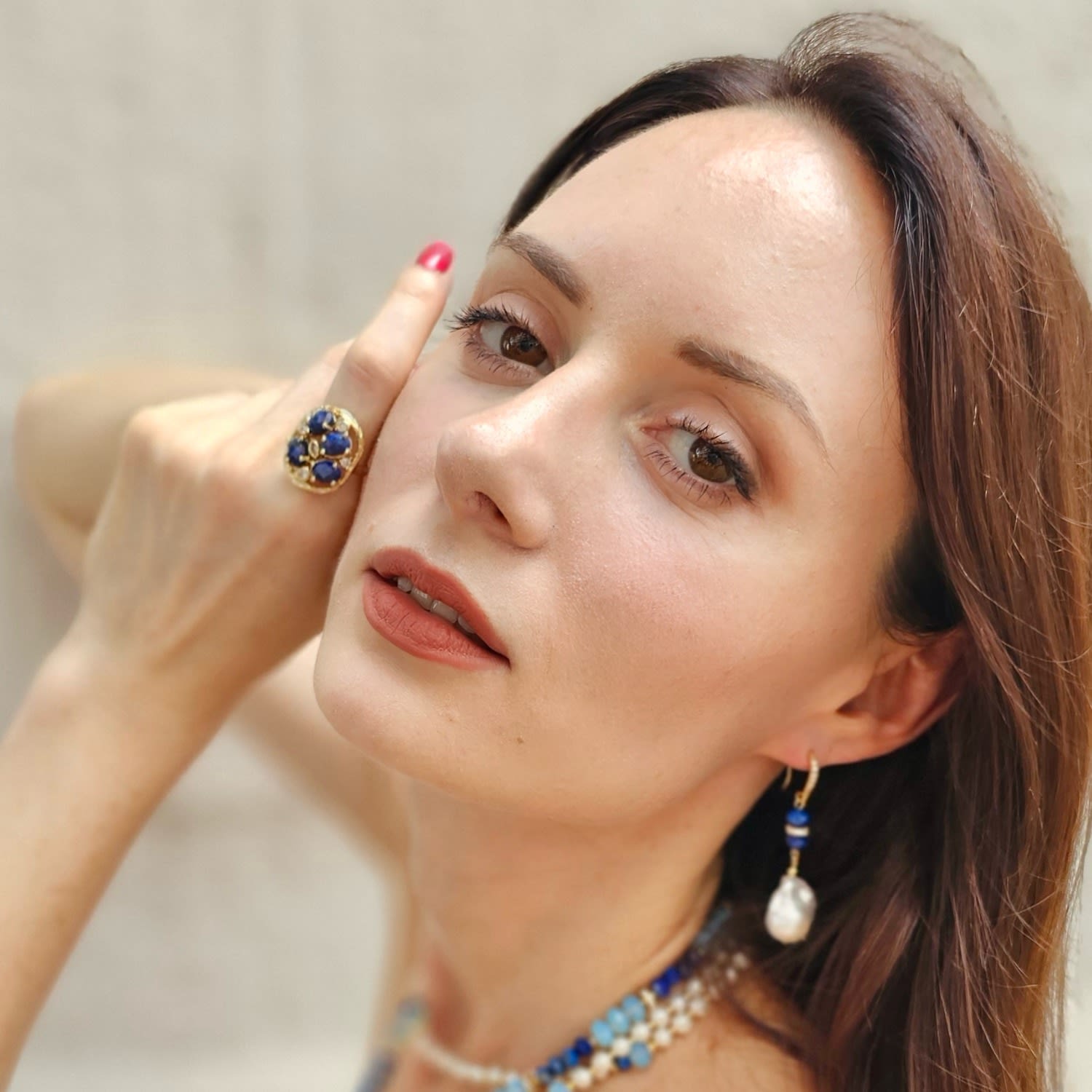 Lapis Stone With Zircon Statement Adjustable Ring