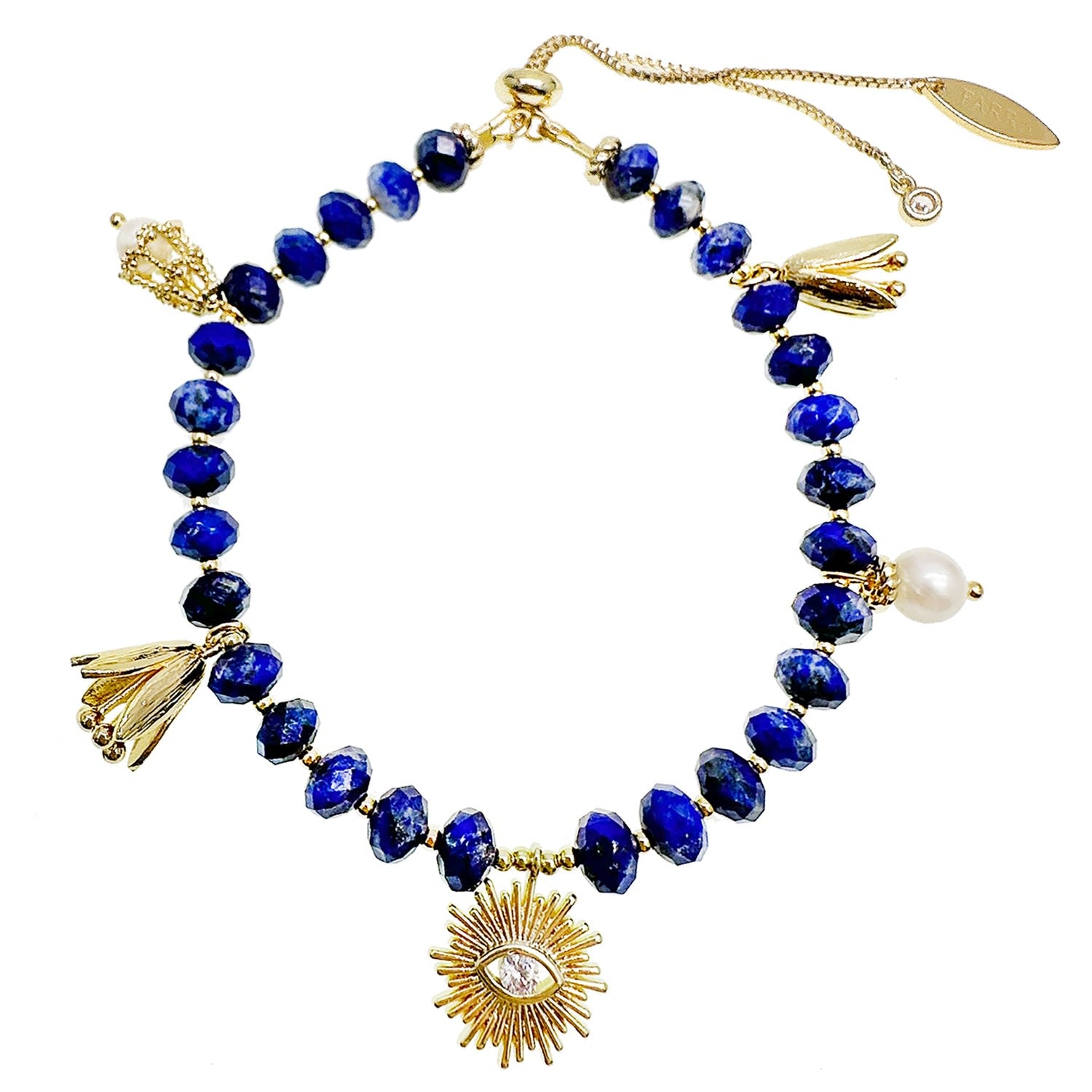 Lapis With Evil Eye Charms Adjustable Bracelet