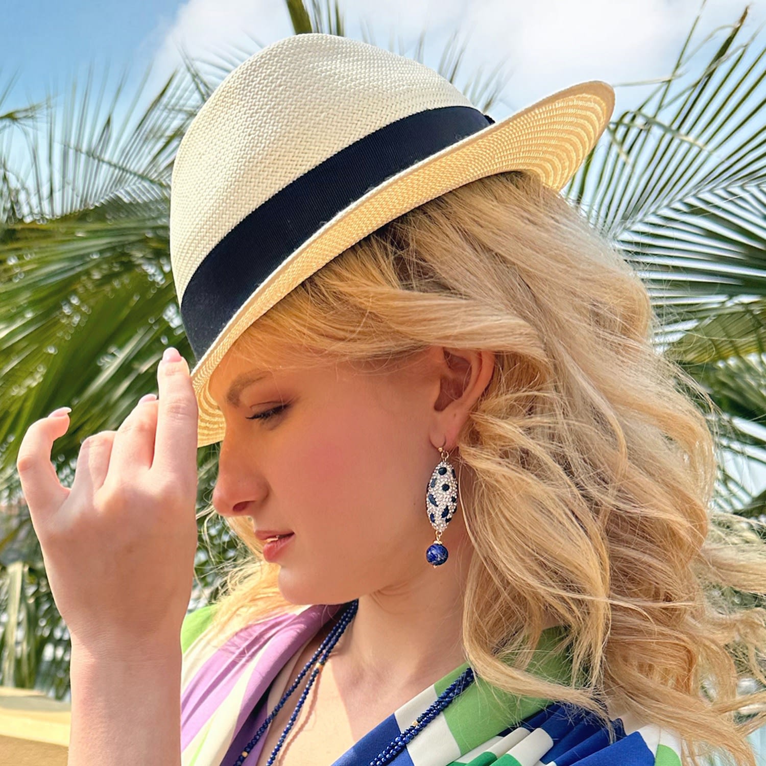 Lapis With Rhinestone Earring