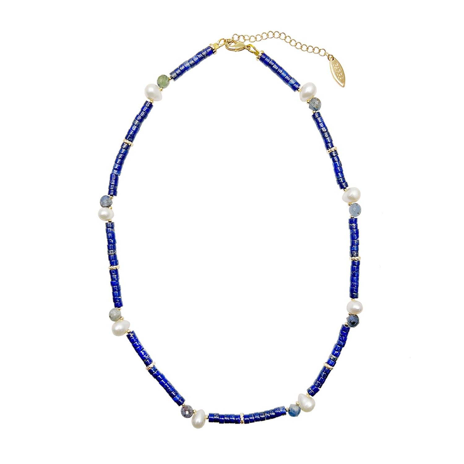 Lapis With Teardrop Pearls Dainty Necklace
