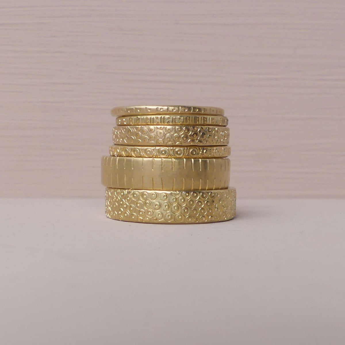 Lara — Hand-Stamped Flat Wedding Band in 18ct Fairmined Gold