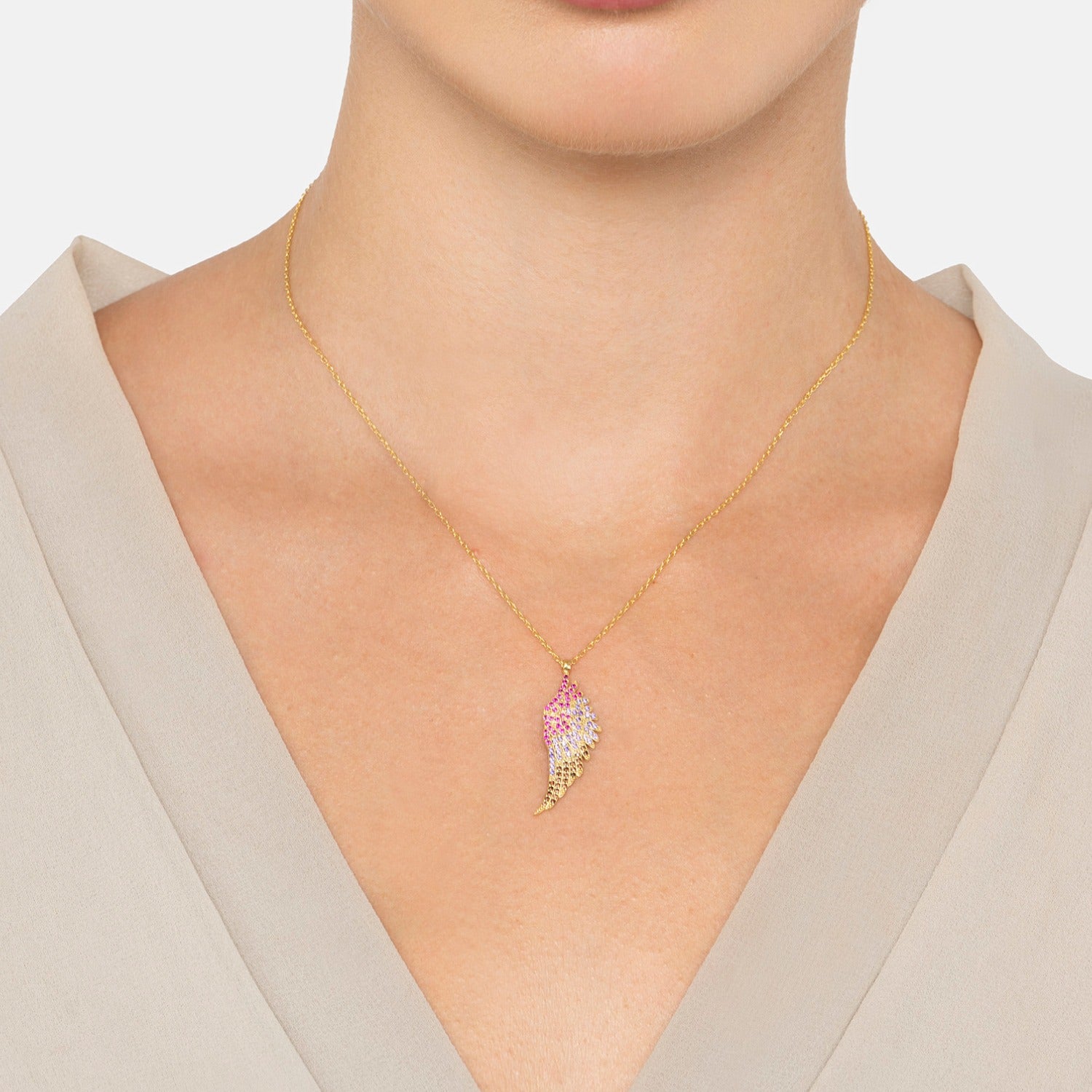 Large Angel Wing Necklace Multicoloured Gold