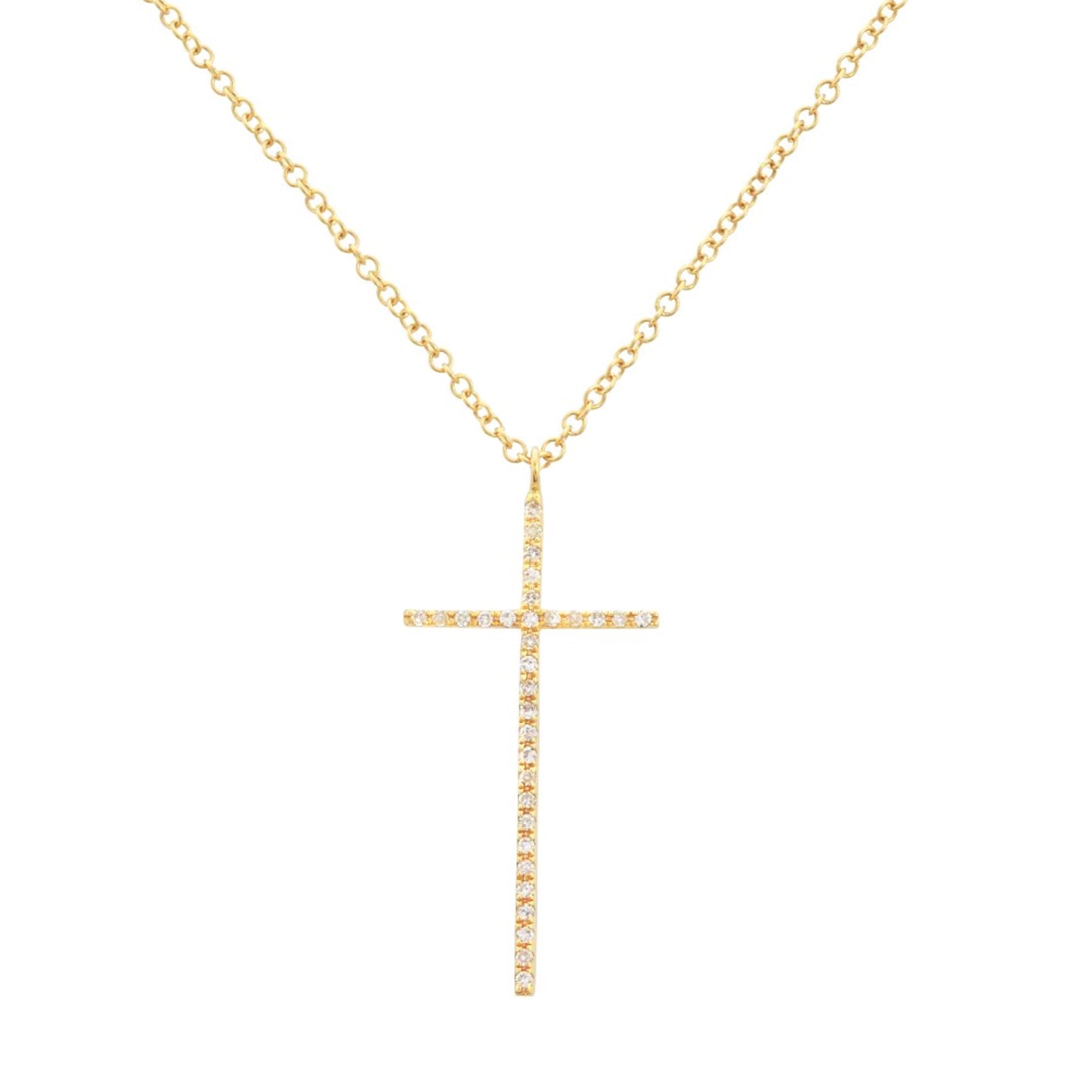 Large Diamond Cross Necklace In 14K Gold