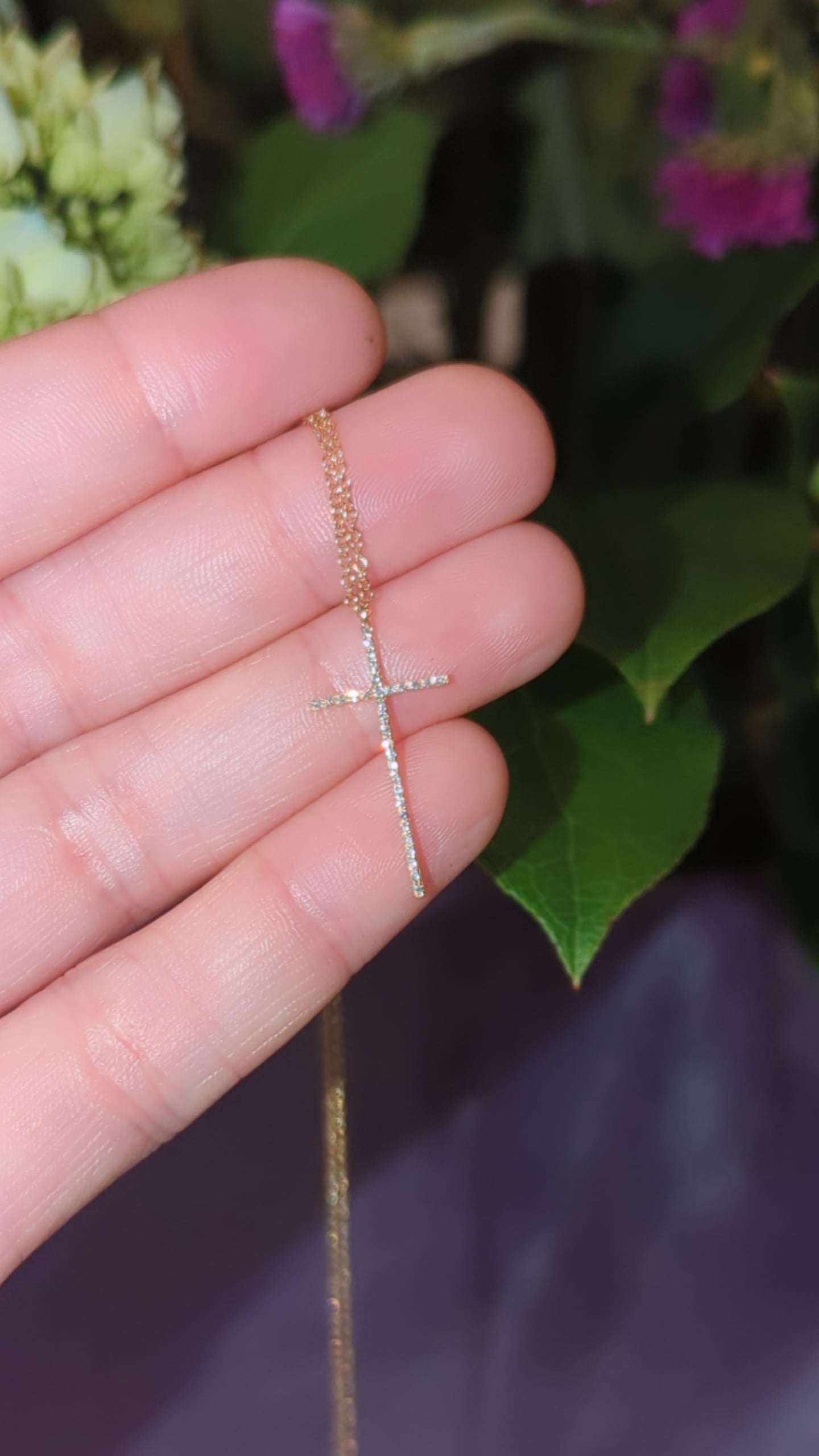 Large Diamond Cross Necklace In 14K Gold