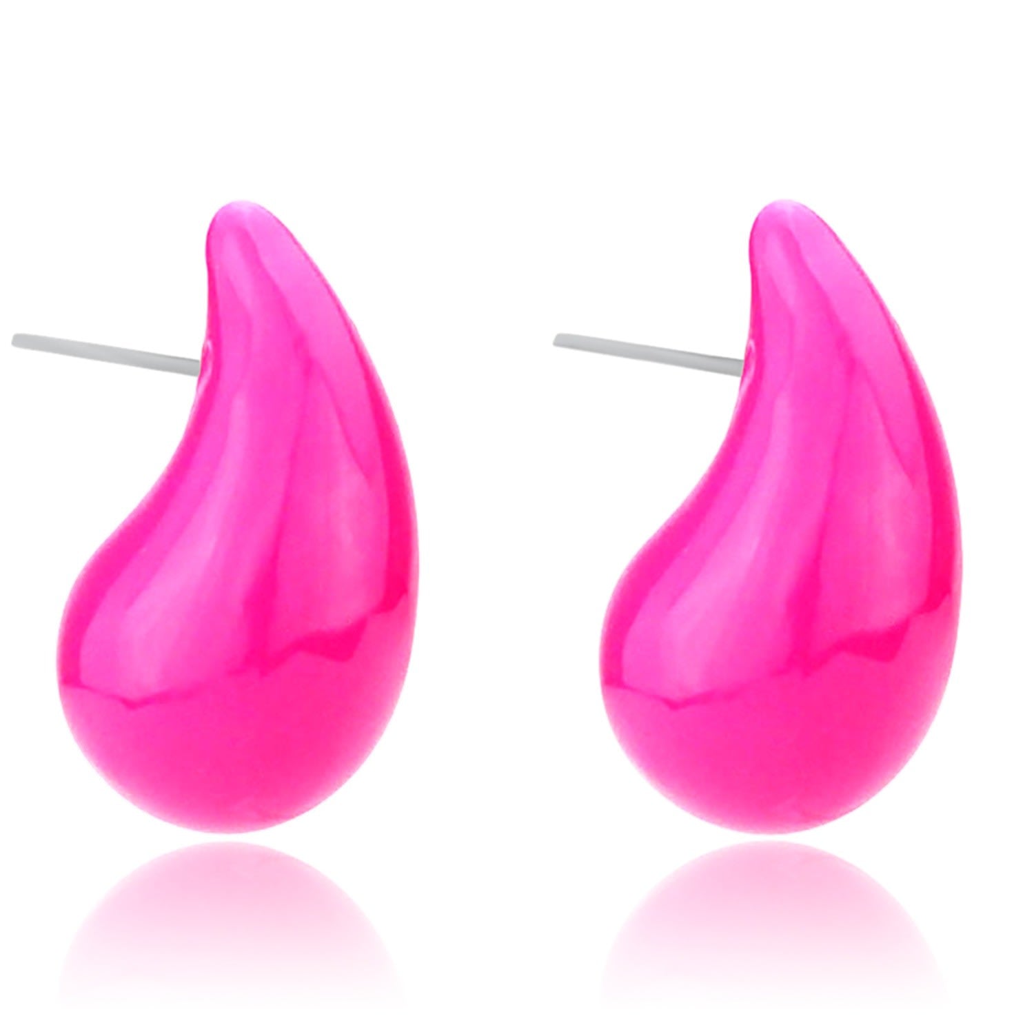 Large Enamel Tear Drop Earrings - Pink