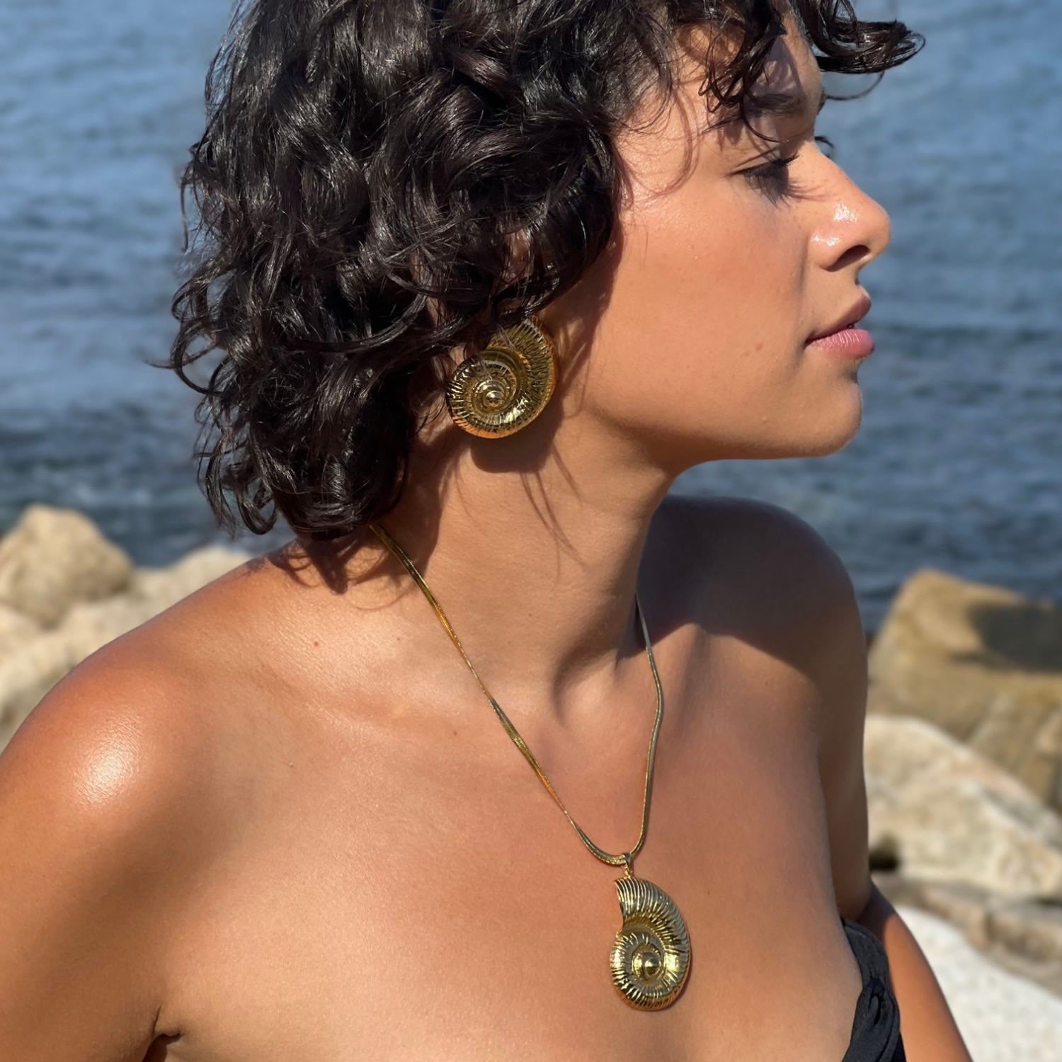 Large Gold Snail Shell Pendant Necklace