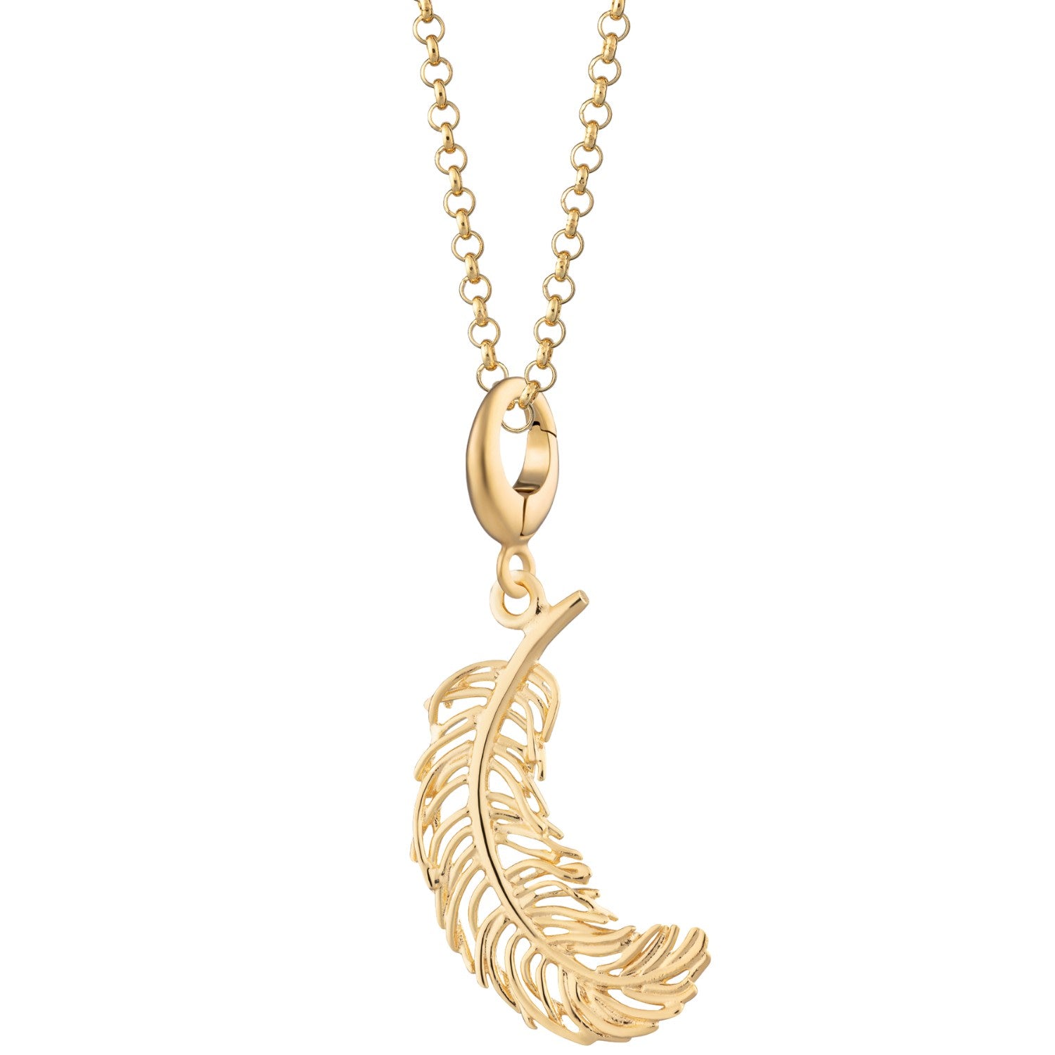 Gold Plated Large Feather Charm Necklace