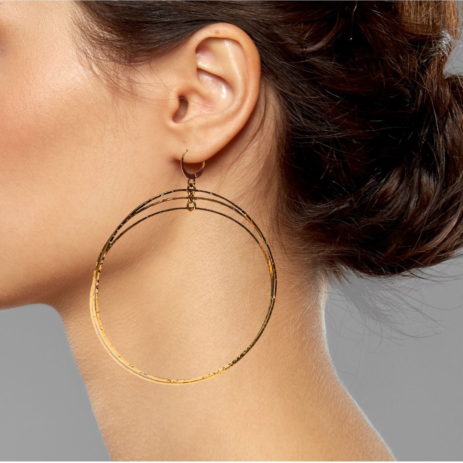 Large Gold Triple Halo Hoop Earrings