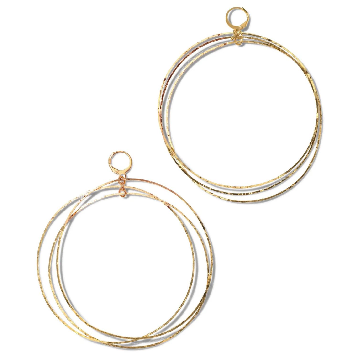 Large Gold Triple Halo Hoop Earrings