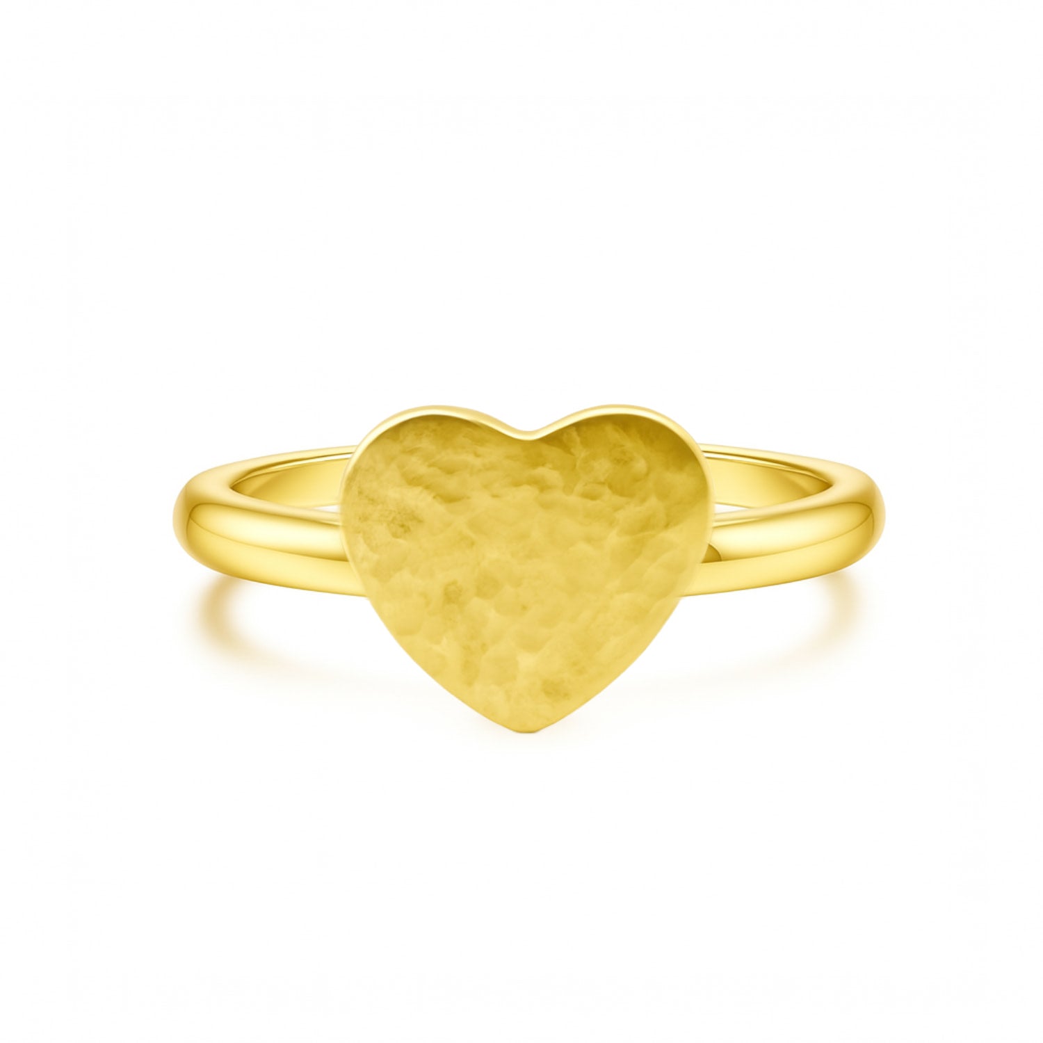Large Hammered Heart Ring In Sterling Silver With Gold Plated - Unaloe Adjustable Bold Love Statement