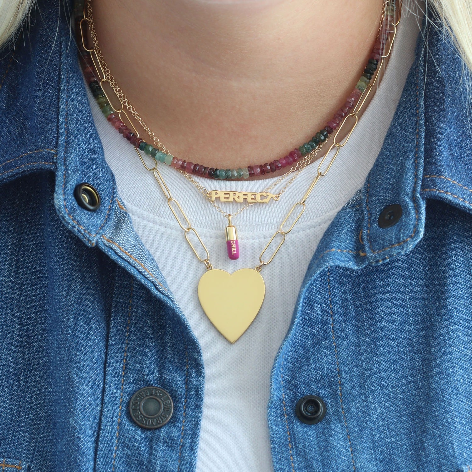 Large Heart Pendant On Large Link Chain Sterling Silver