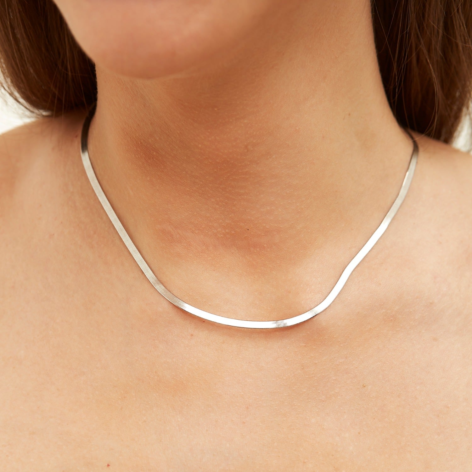 Large Herringbone Sterling Silver Flat Snake Chain - Silver