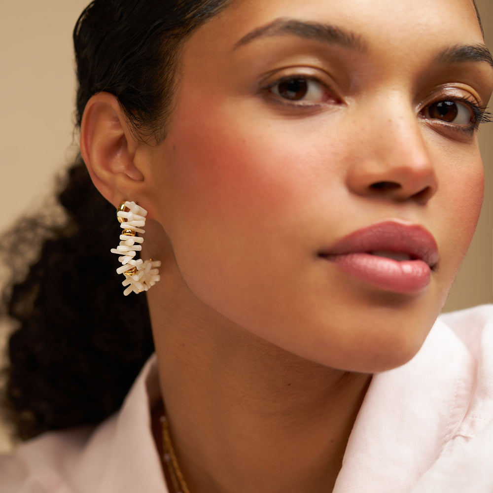 Coral Chip & Bead Hoop Earrings