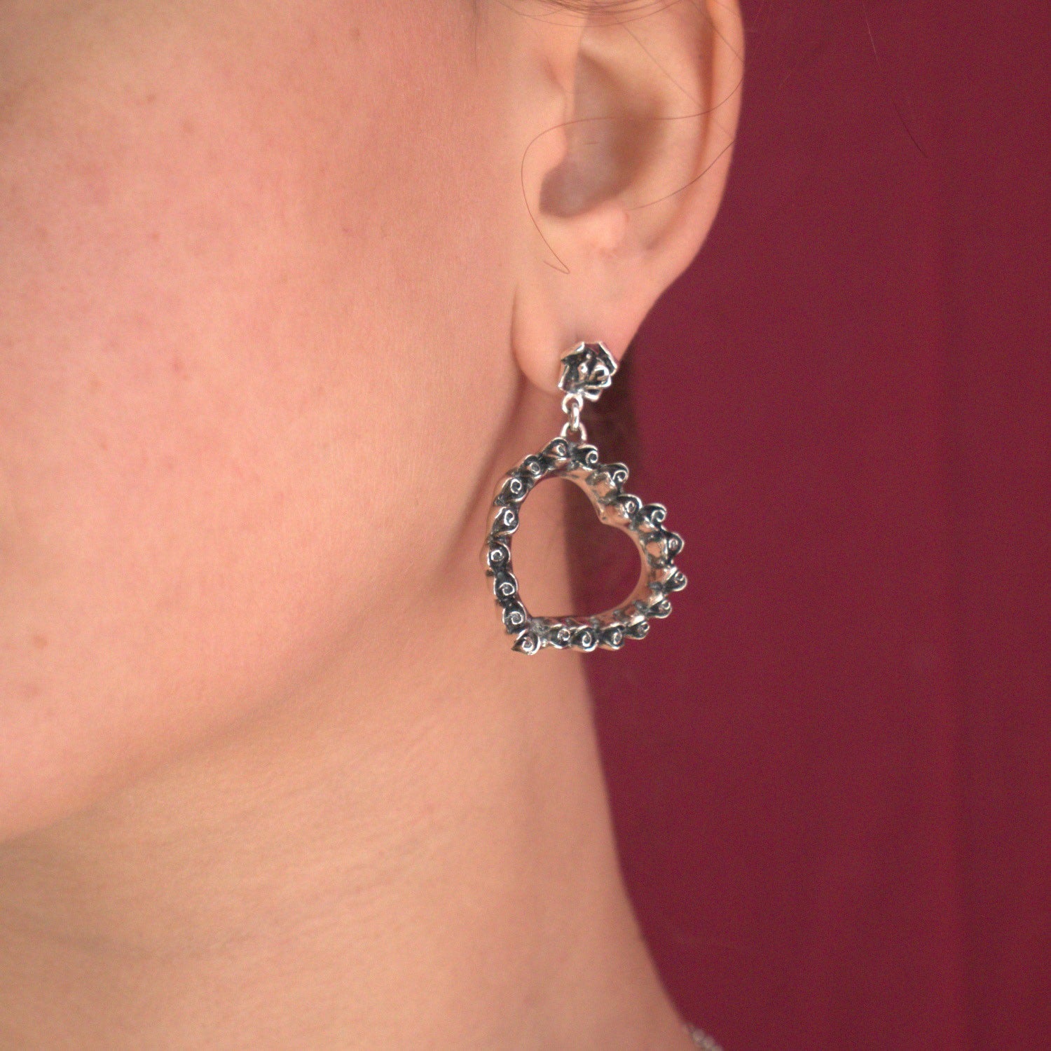 Large Love Sterling Silver Heart And Rose Drop Earrings – Earrings For Women – Jewelry For Women