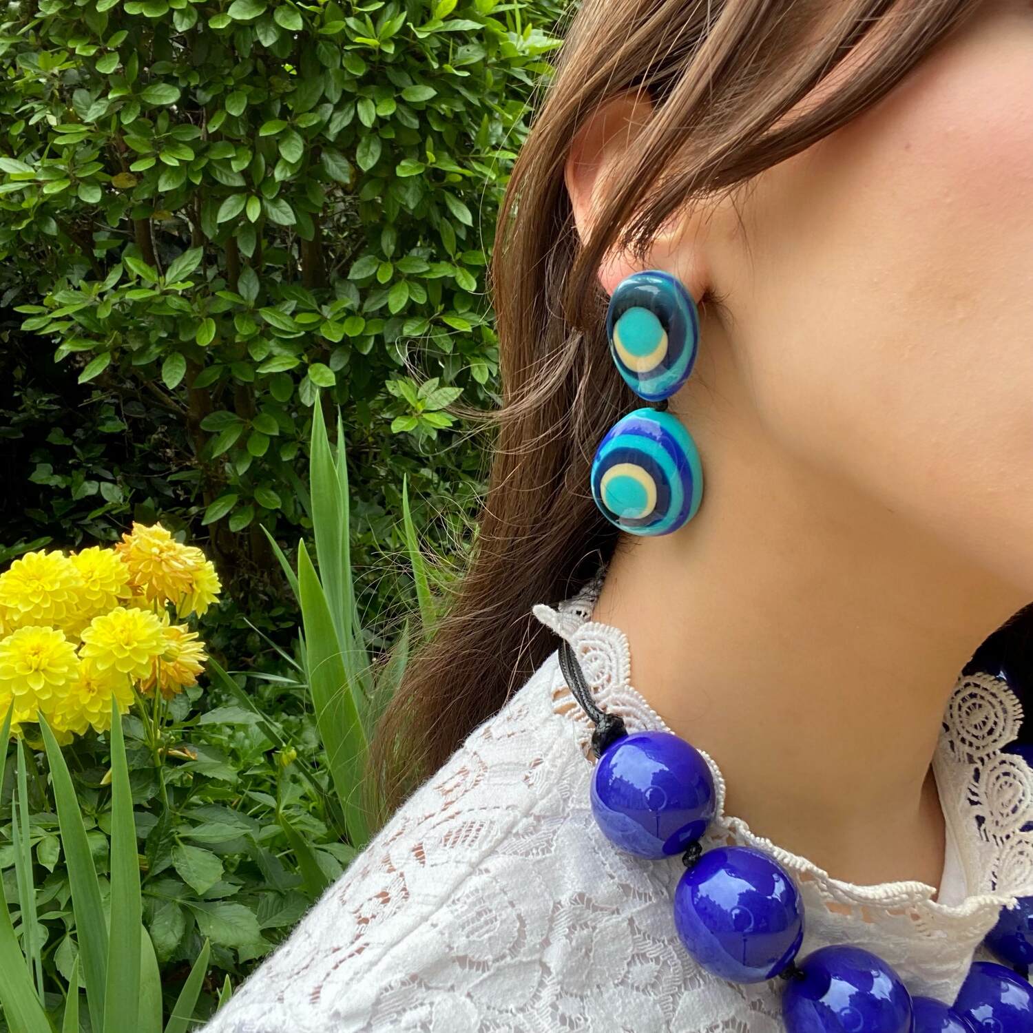 Multi-Color Lightweight Pop Color Drop Earrings In Blues, Ivory, And Black