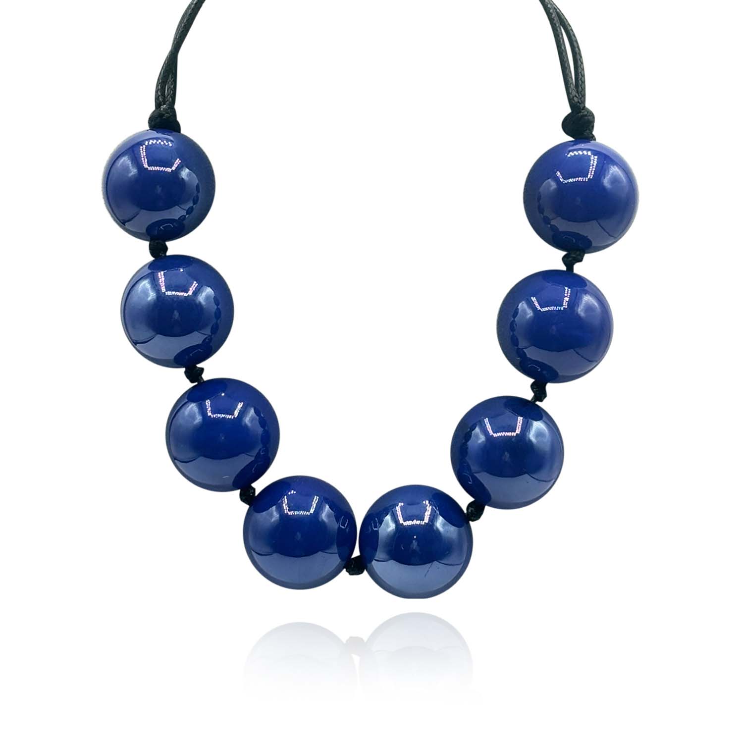 Large Marbled Knotted Navy Resin Bead Necklace