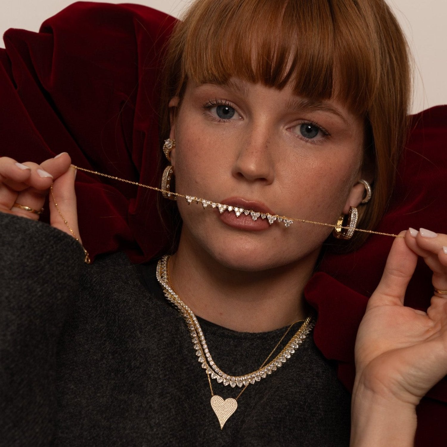 Bezel Set Heart Tennis Necklace - Gold