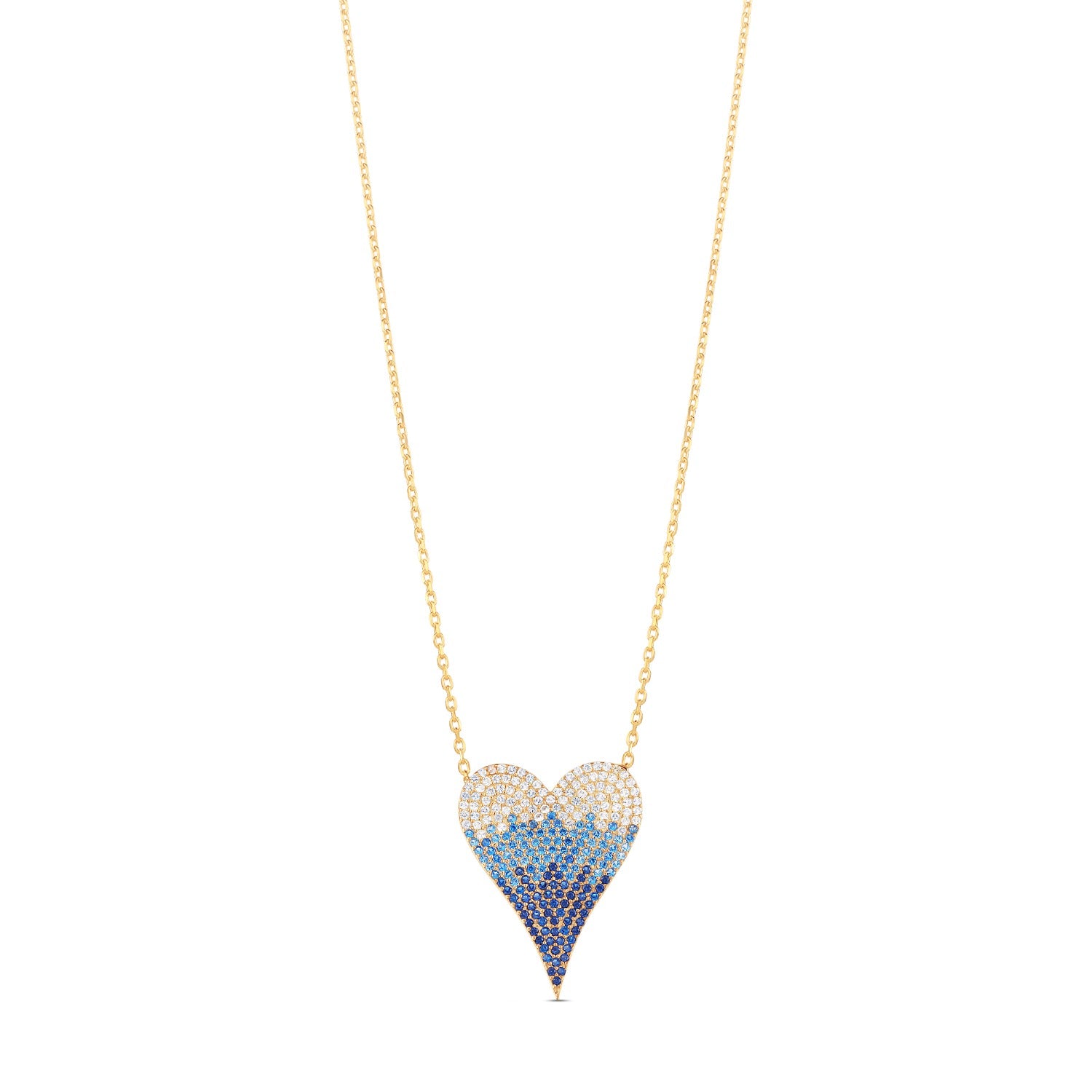 Large Pave Ombré Heart Necklace - Blue