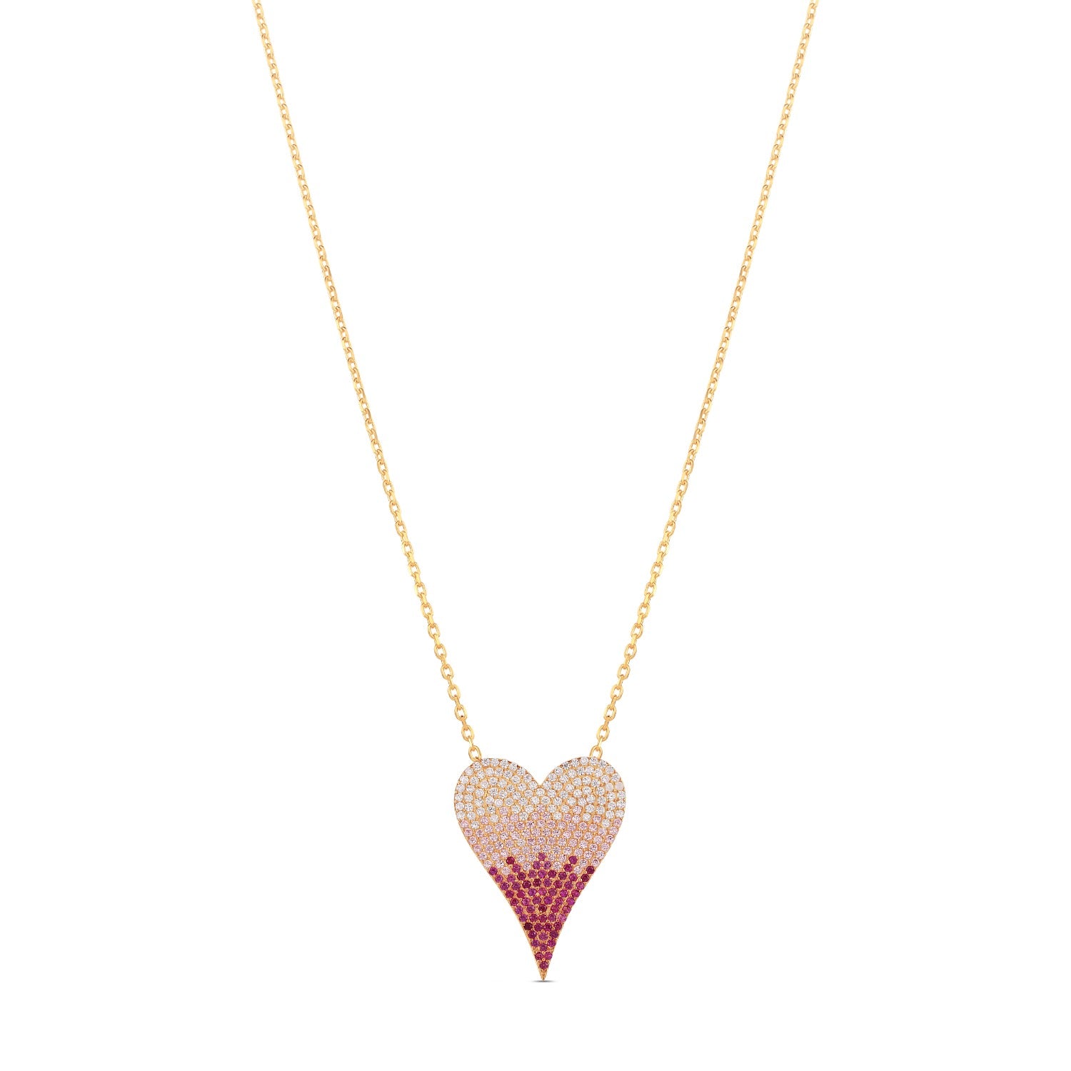 Large Pave Ombré Heart Necklace - Pink