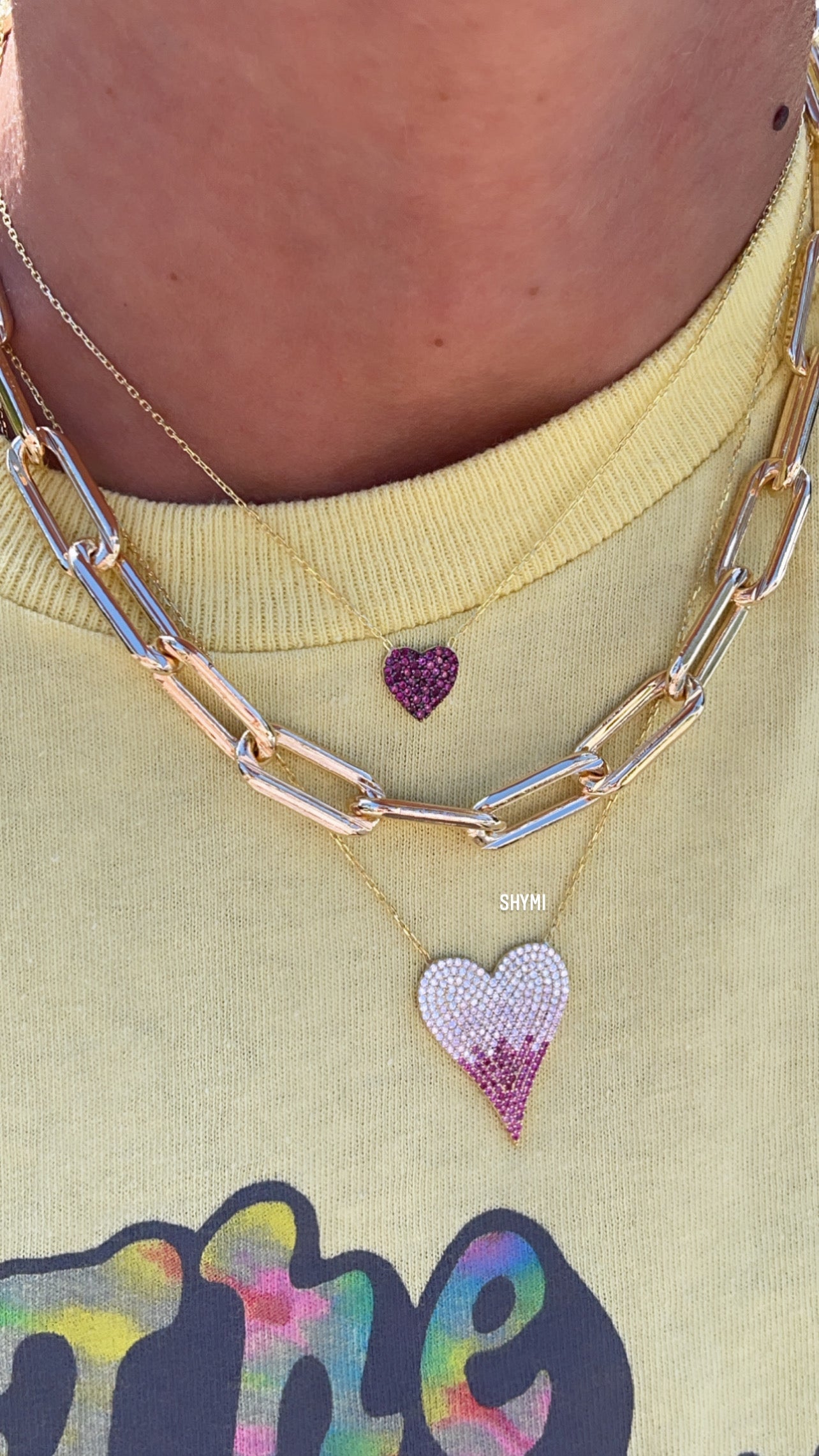 Large Pave Ombré Heart Necklace - Pink