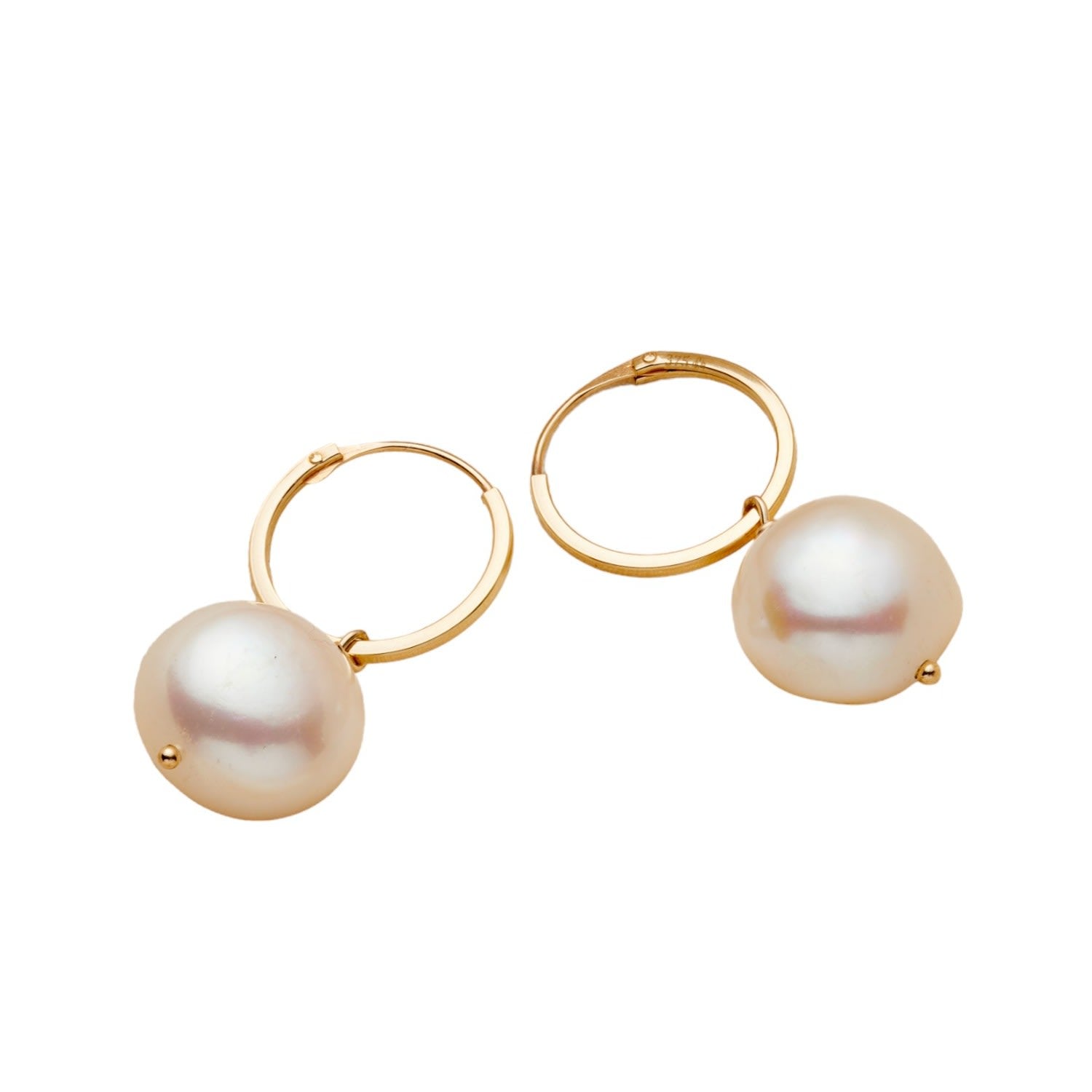 9Ct Large Pearl Gold Hoop Earrings