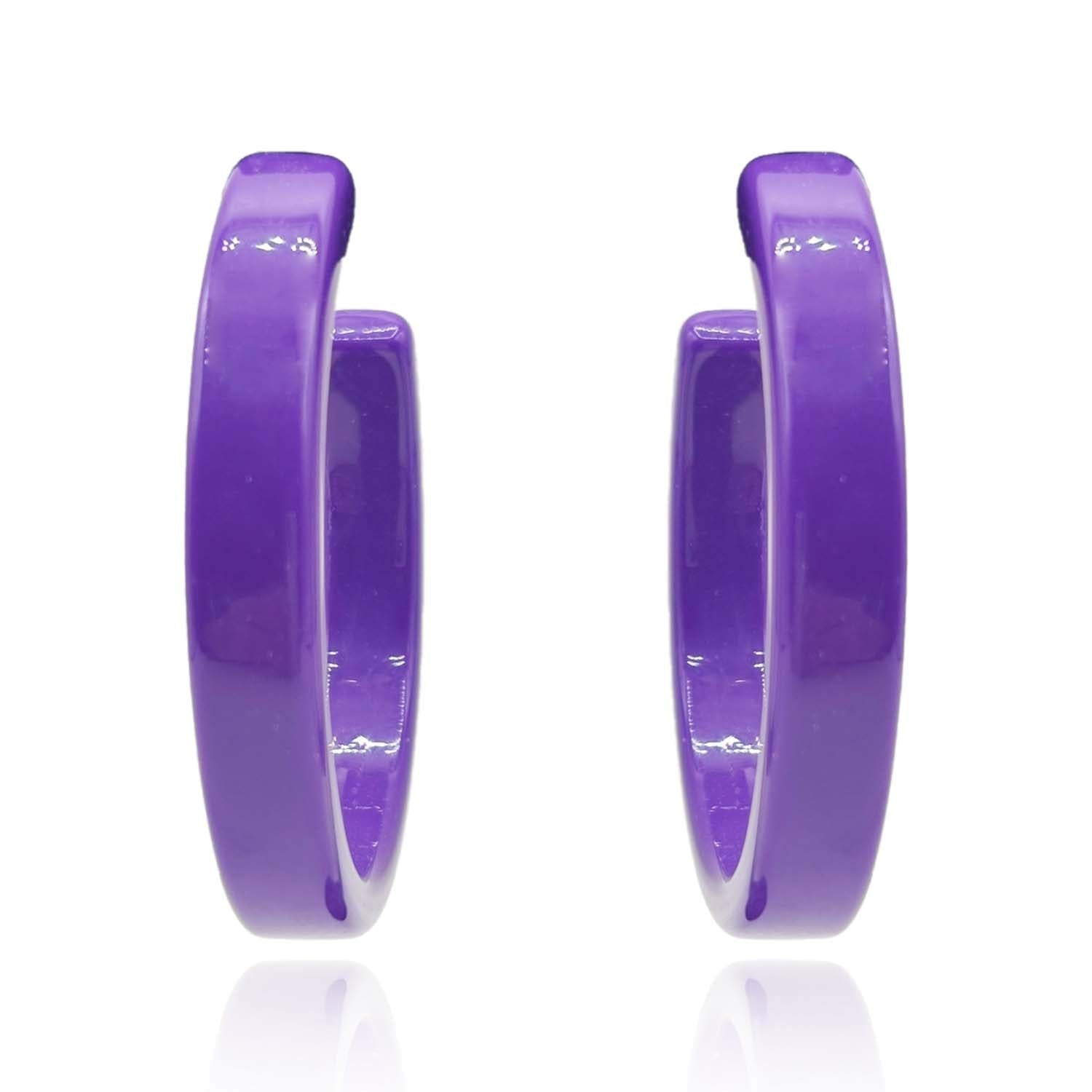 Large Purple Resin Hoop Earrings