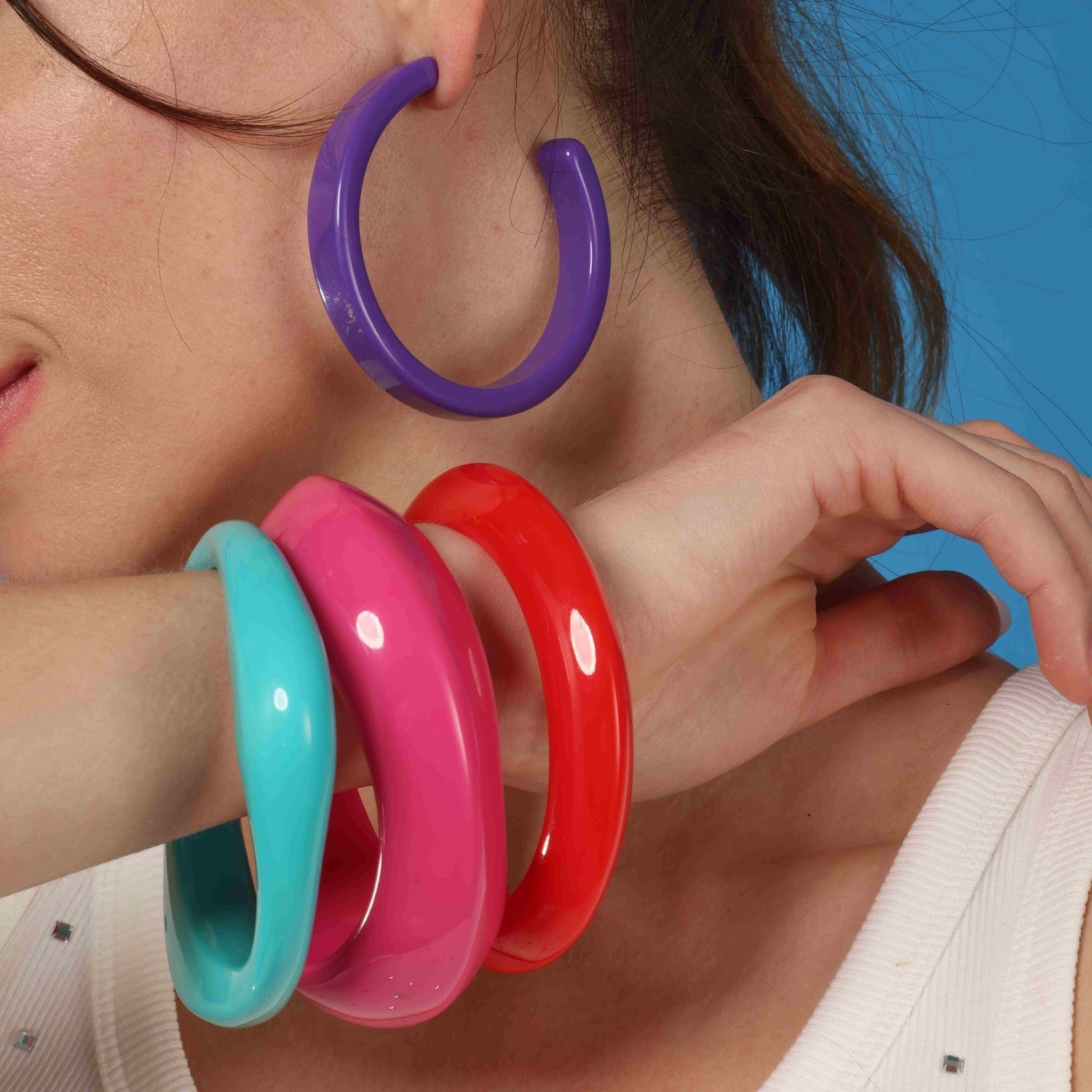 Large Purple Resin Hoop Earrings