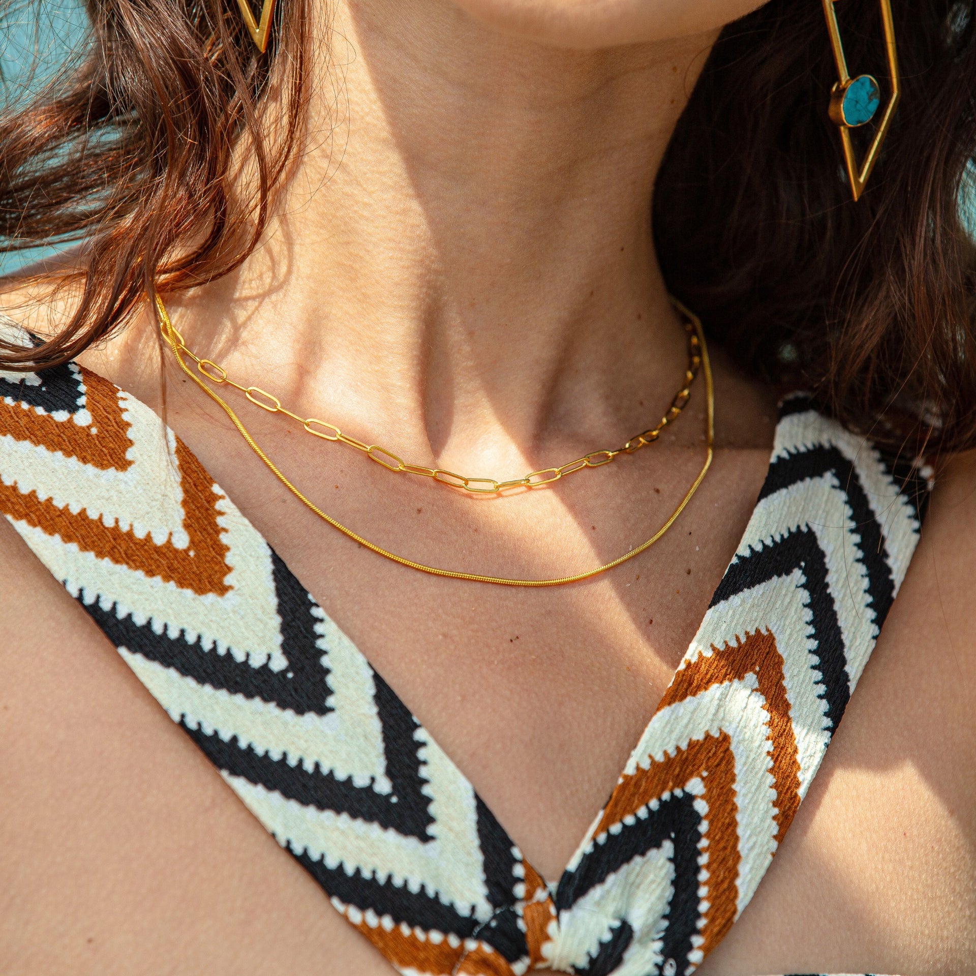 Large Rectangular Gold Link Chain Necklace