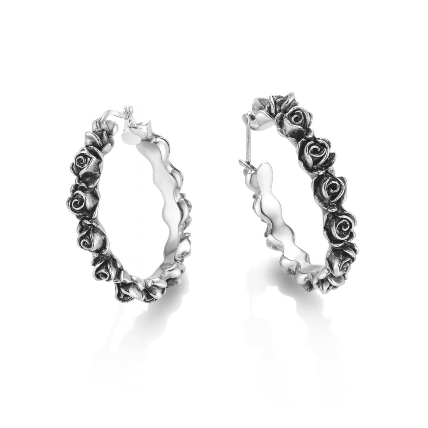 Large Rose Hoop Earrings In Sterling Silver – Earrings For Women – Jewelry For Women