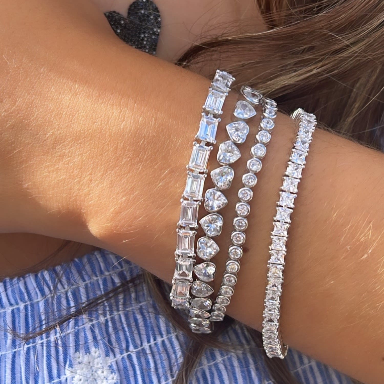 Large Square Tennis Bracelet - Silver